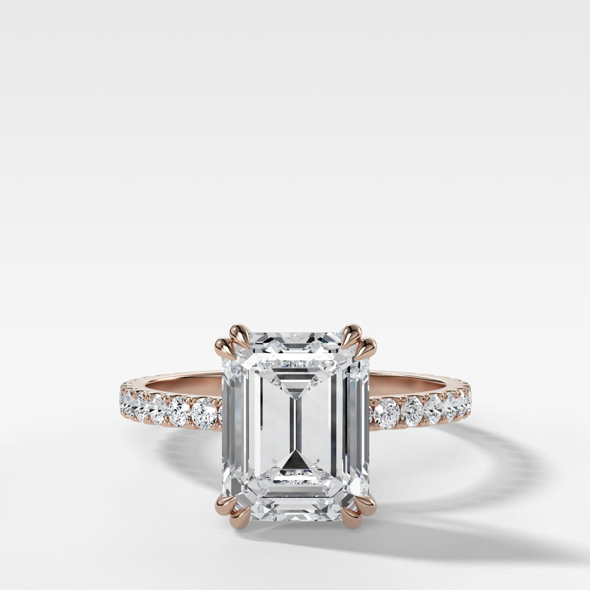 Signature Pave Engagement Ring With Emerald Cut by Good Stone in Rose Gold