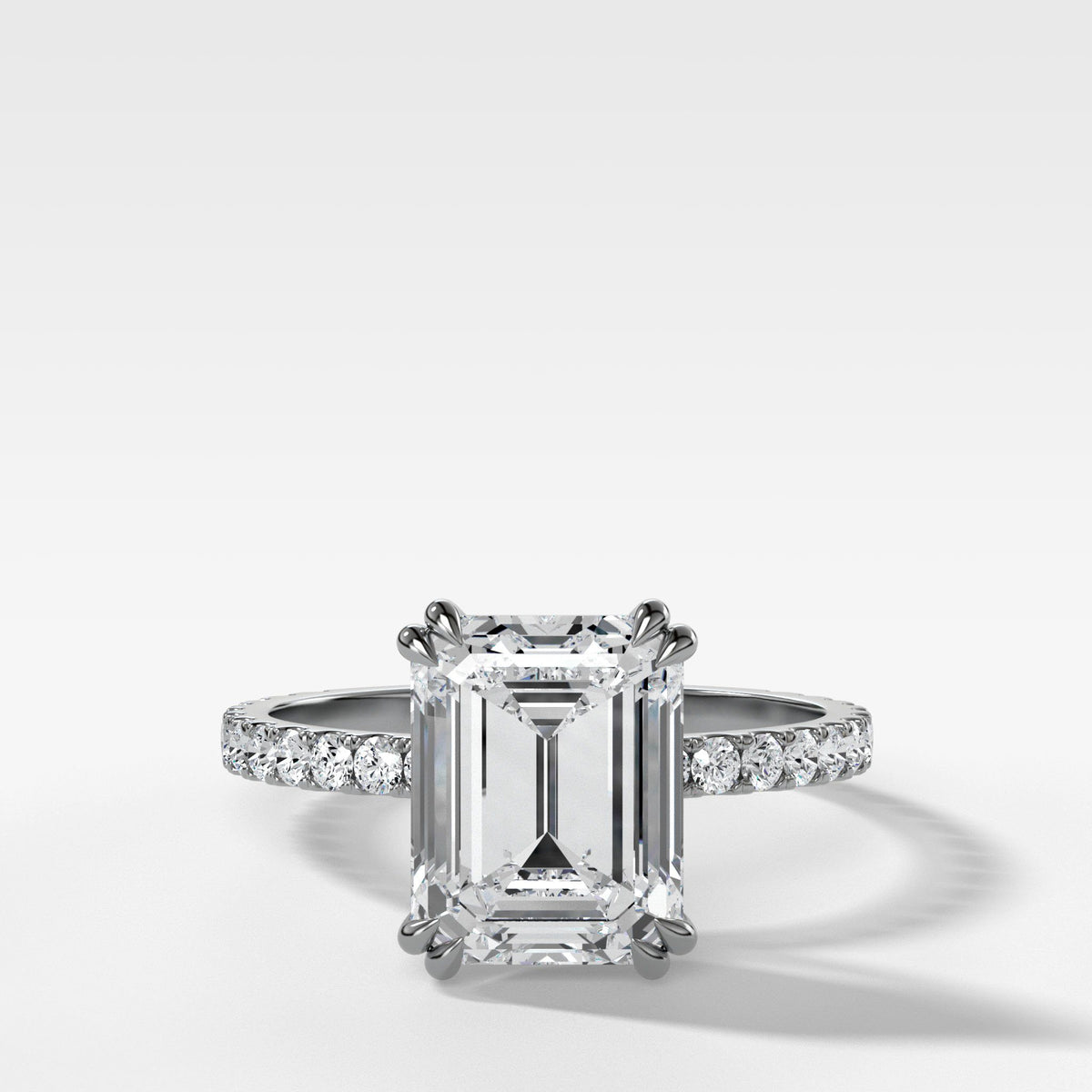 Signature Pave Engagement Ring With Emerald Cut by Good Stone in White Gold