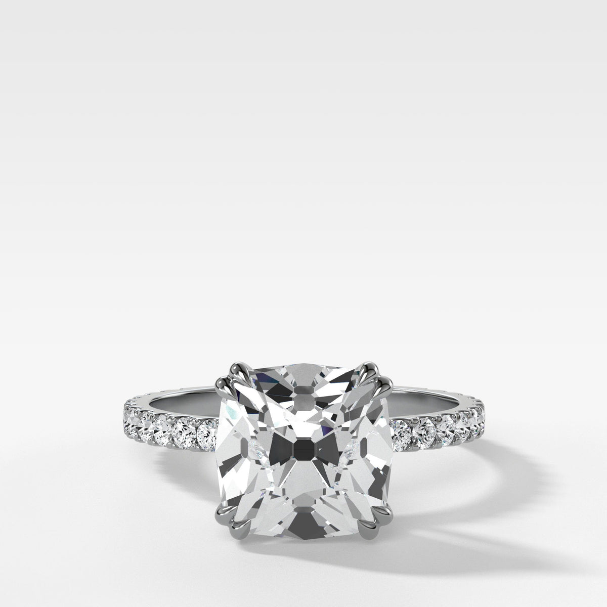 Signature Pave Engagement Ring With Old Mine Cut by Good Stone in White Gold