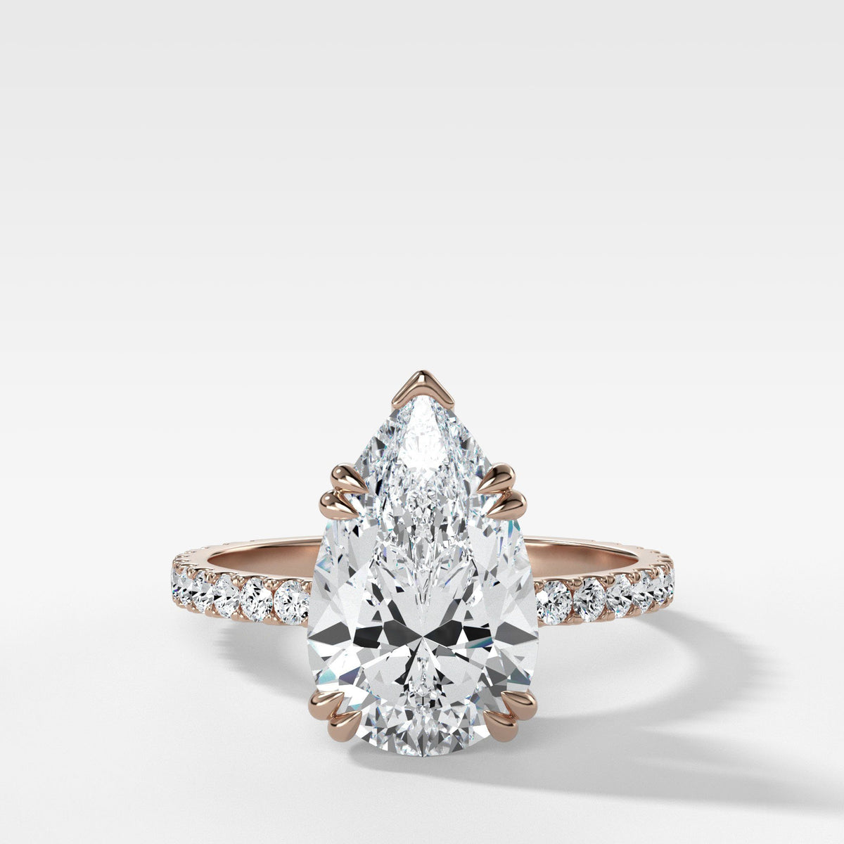 Signature Pave Engagement Ring With Pear Cut by Good Stone in Rose Gold