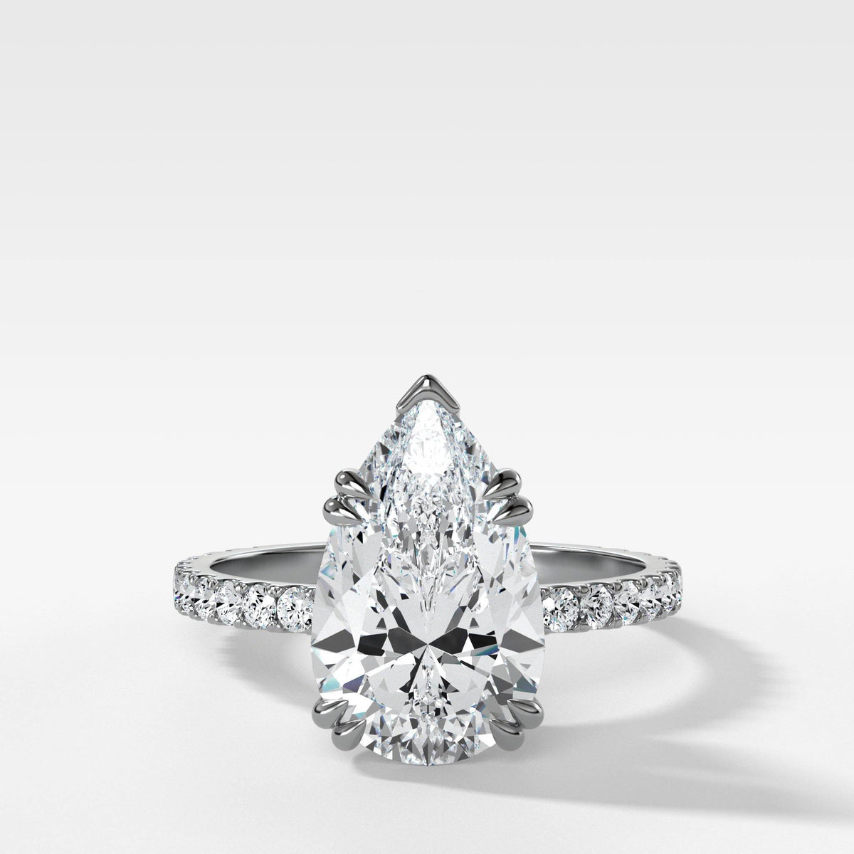 Signature Pave Engagement Ring With Pear Cut by Good Stone in White Gold