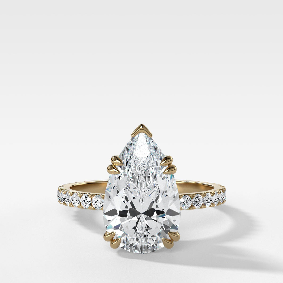 Signature Pave Engagement Ring With Pear Cut by Good Stone in Yellow Gold