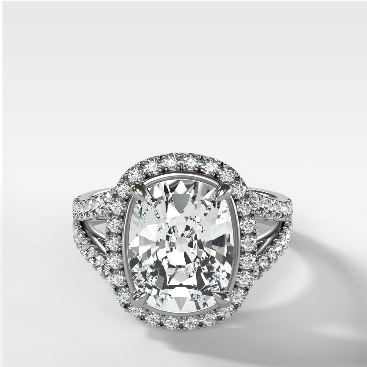 Split Shank Halo Engagement Ring With Elongated Cushion Cut by Good Stone in White Gold