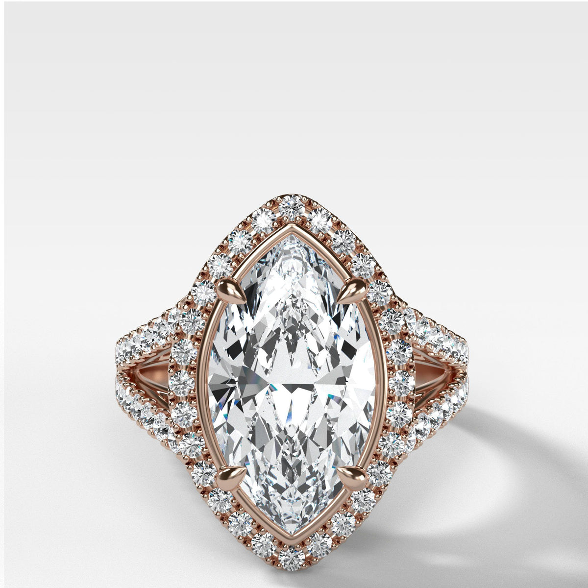 Split Shank Halo Engagement Ring With Marquise Cut by Good Stone in Rose Gold