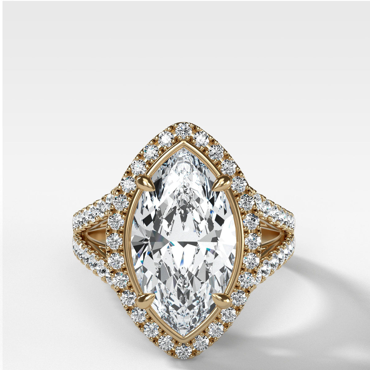 Split Shank Halo Engagement Ring With Marquise Cut by Good Stone in Yellow Gold