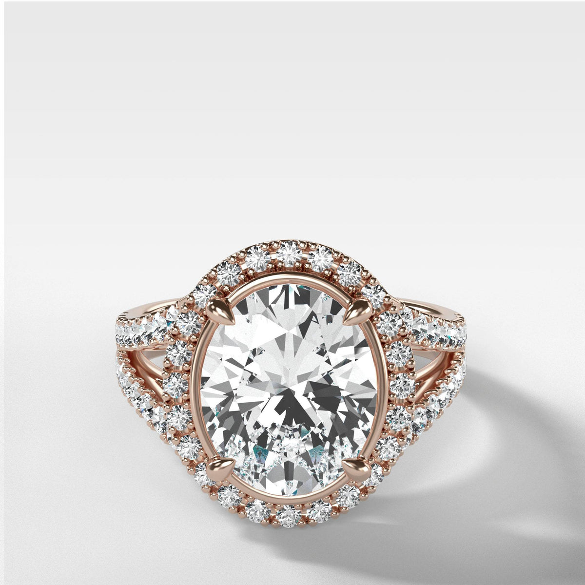 Split Shank Halo Engagement Ring With Oval Cut by Good Stone in Rose Gold