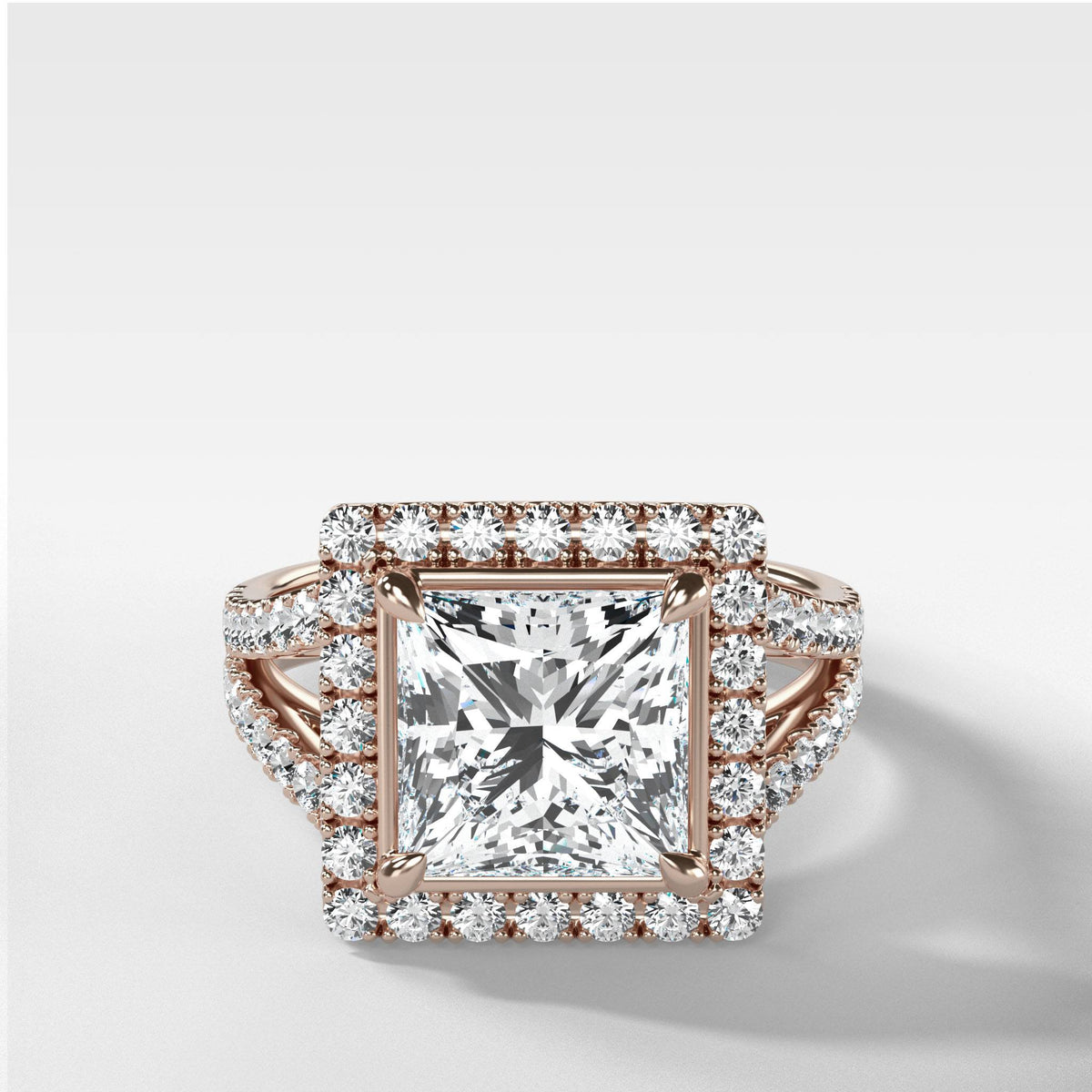 Split Shank Halo Engagement Ring With Princess Cut by Good Stone in Rose Gold