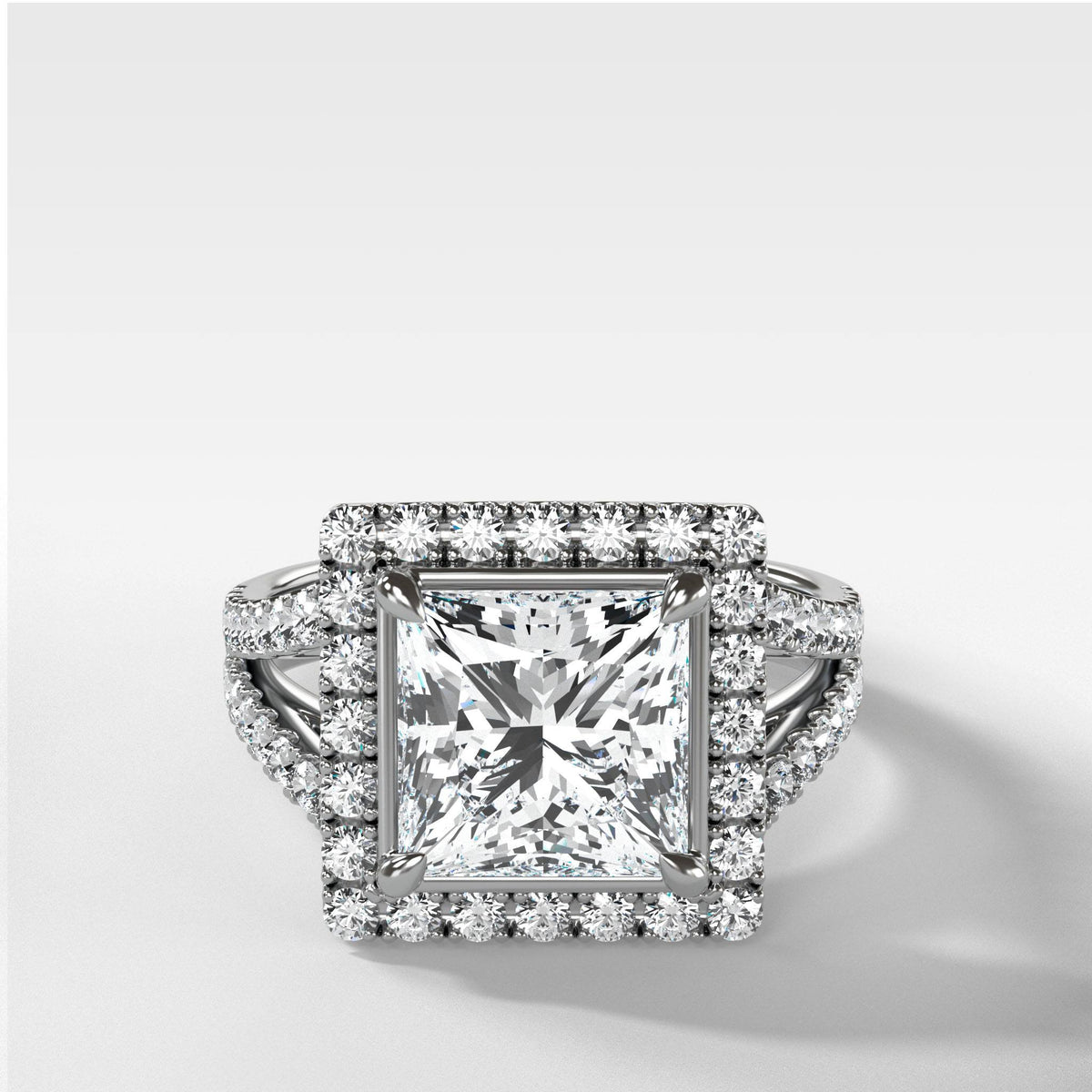 Split Shank Halo Engagement Ring With Princess Cut by Good Stone in White Gold