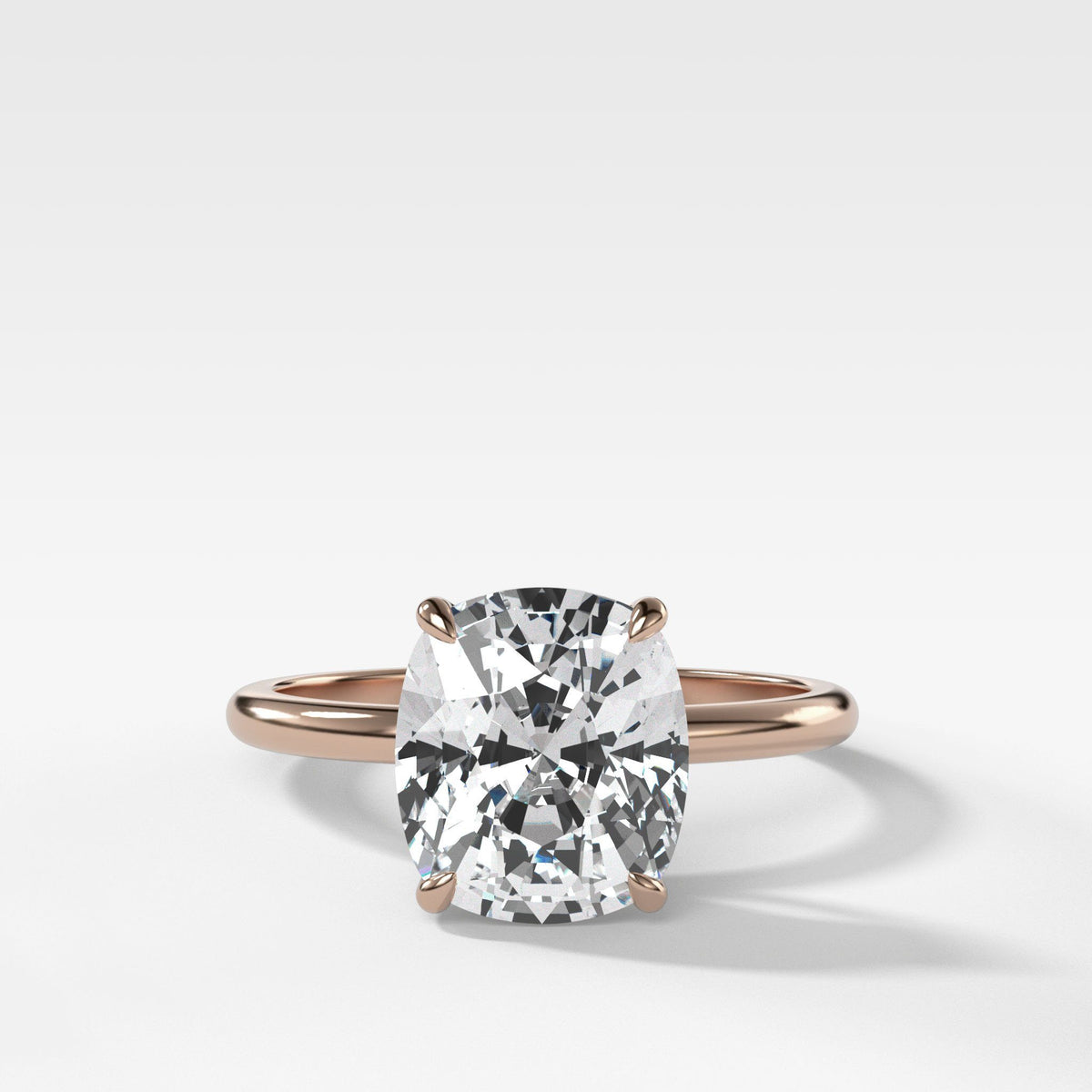 Thin + Simple Solitaire With 3.18Ct Elongated Cushion Cut by Good Stone in Rose Gold