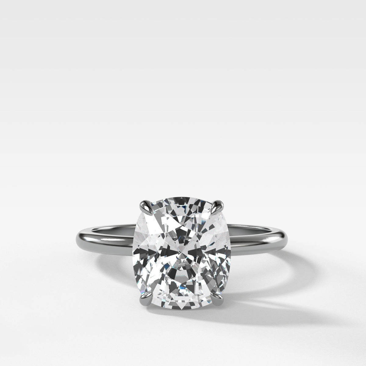 Thin + Simple Solitaire With 3.18Ct Elongated Cushion Cut by Good Stone in White Gold