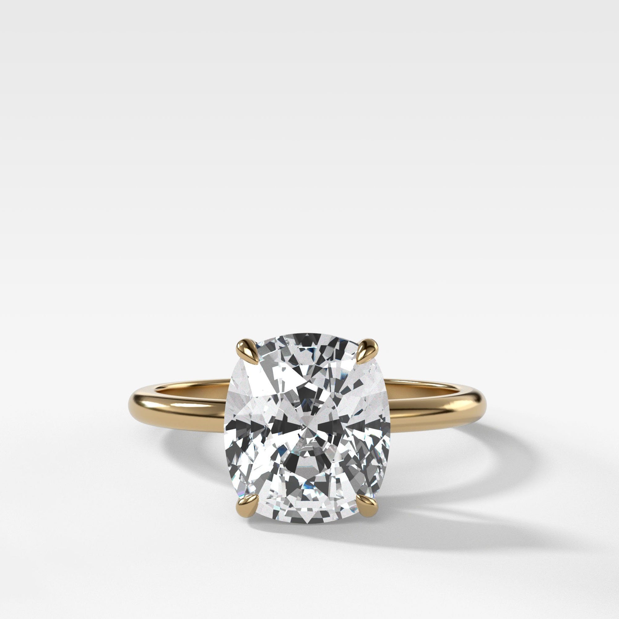 Thin + Simple Solitaire With 3.18Ct Elongated Cushion Cut by Good Stone in Yellow Gold