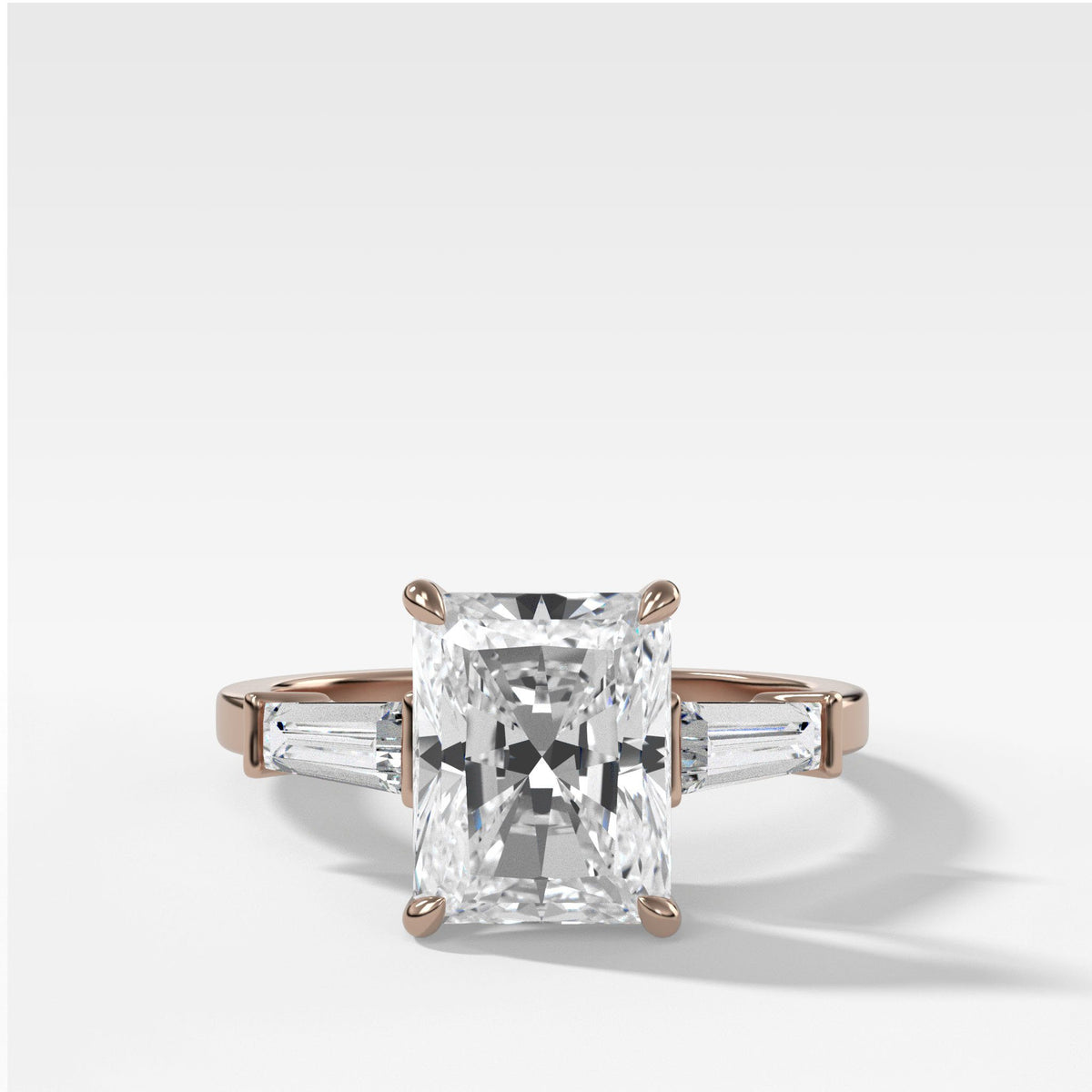 Translunar Tapered Baguette Engagement Ring With Radiant Cut by Good Stone in Rose Gold
