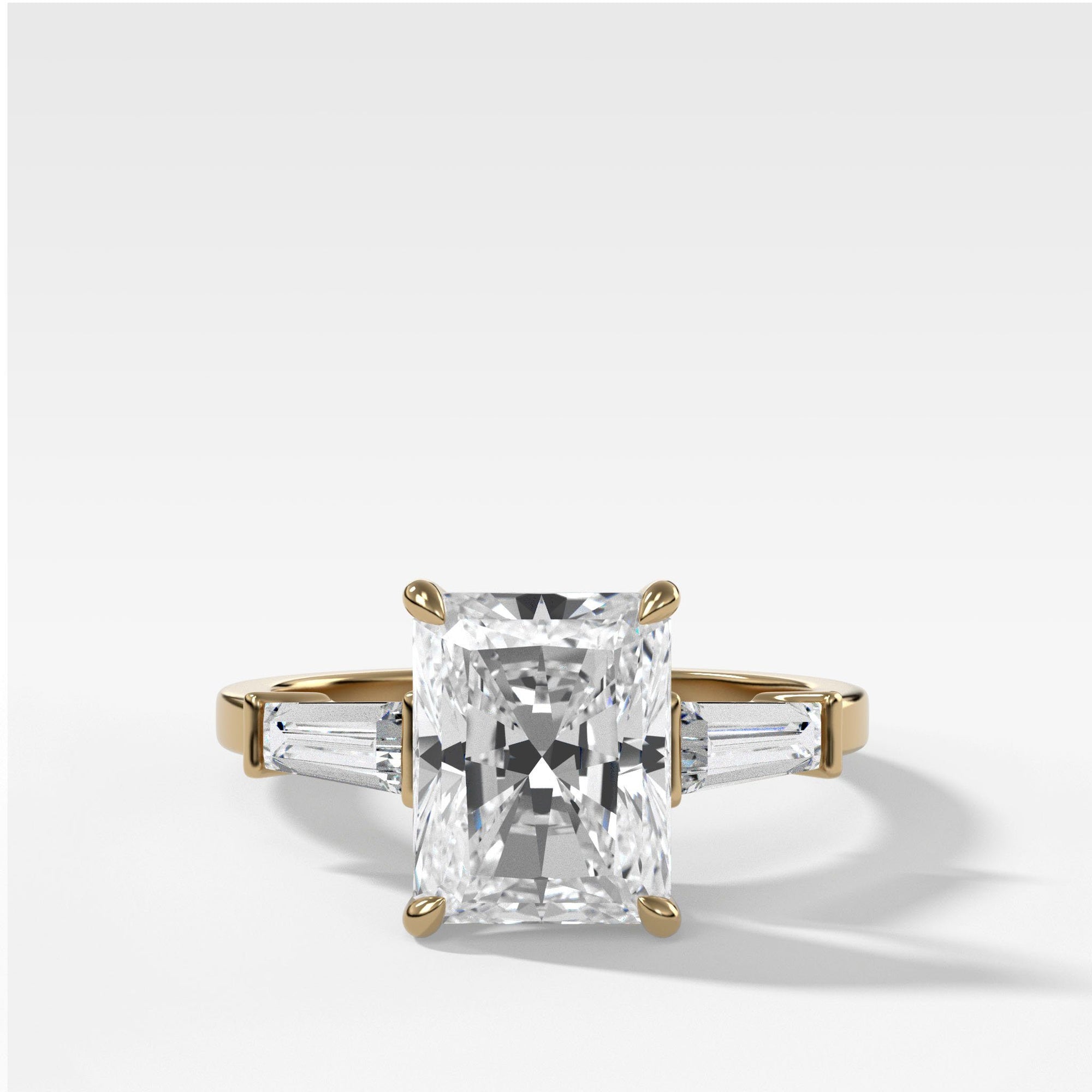 Translunar Tapered Baguette Engagement Ring With Radiant Cut by Good Stone in Yellow Gold