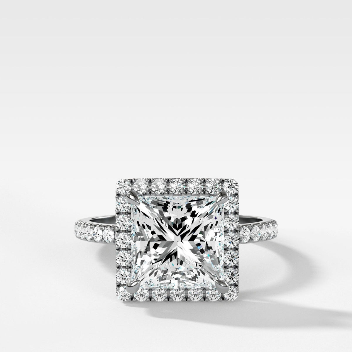 Aurora Pavé Halo Engagement Ring With Princess Cut Diamond - GOODSTONE