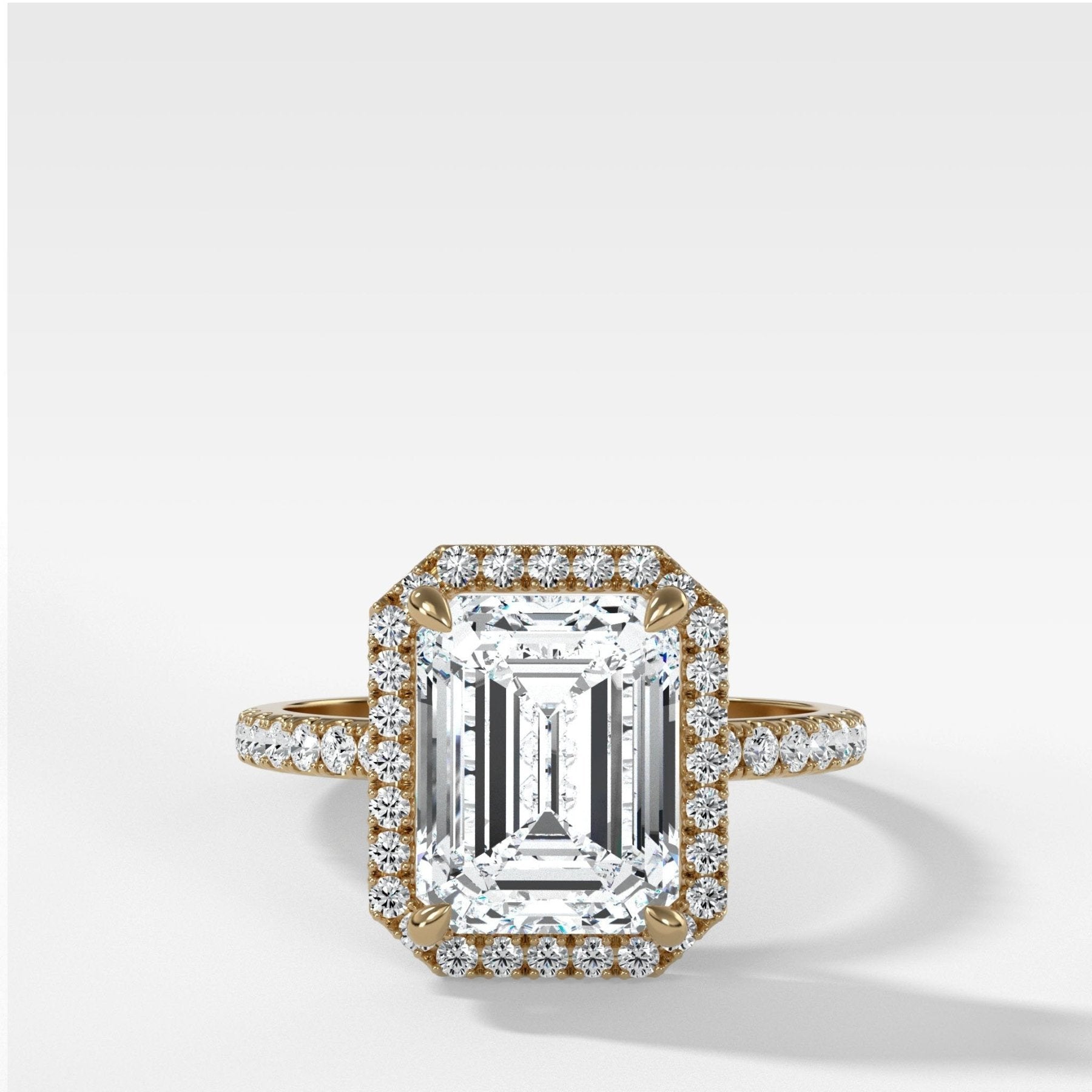 Aurora Pavé Halo Ring With Emerald Cut - GOODSTONE