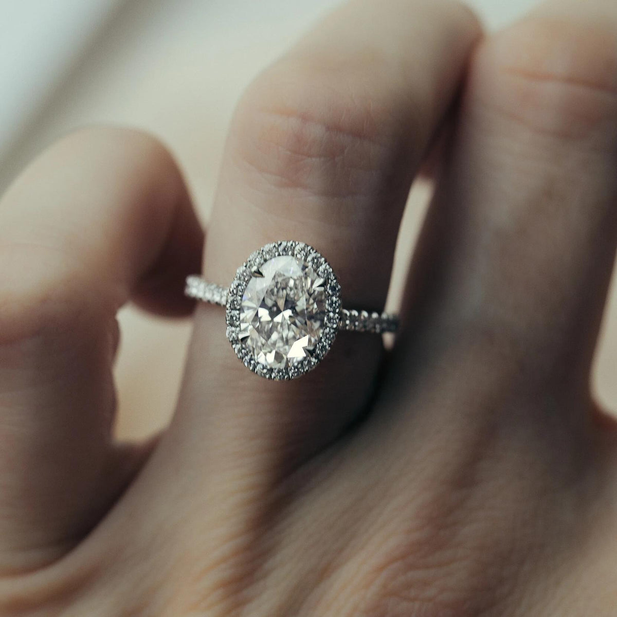 Aurora Pavé Halo Ring With Oval Cut - GOODSTONE