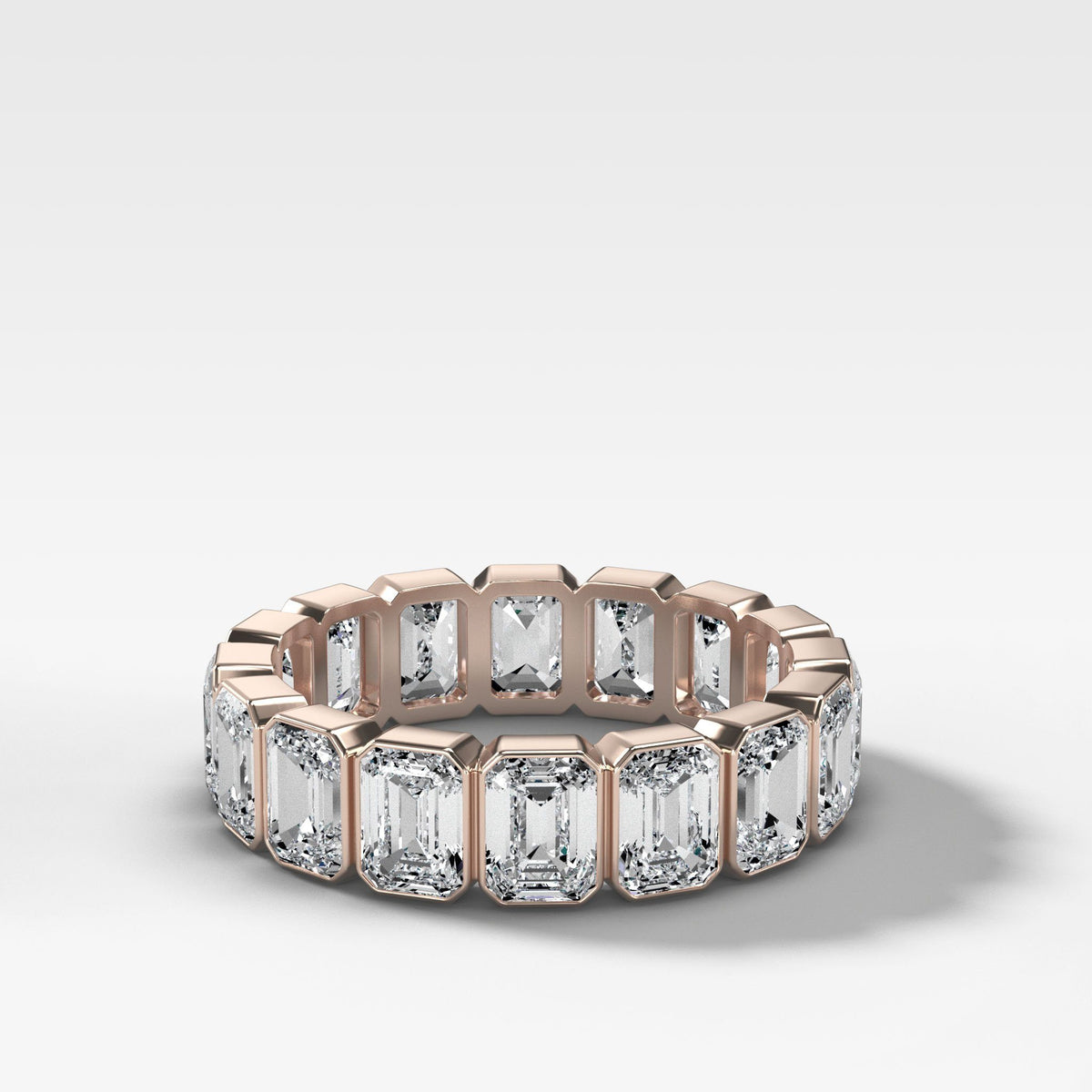 Bezel Set Eternity Band With Emerald Cuts by Good Stone in Rose Gold
