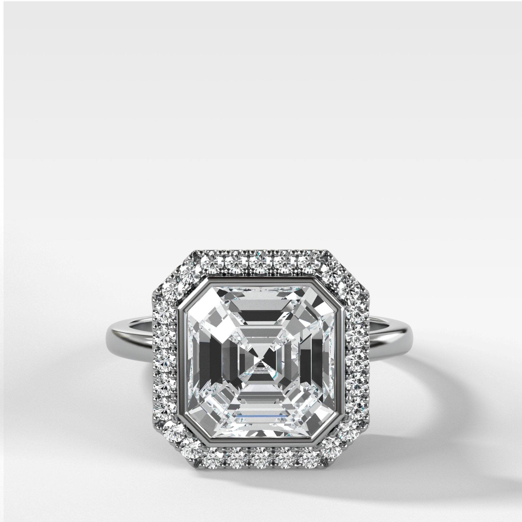 Bezel Set Halo Engagement Ring With Asscher Cut Diamond - GOODSTONE