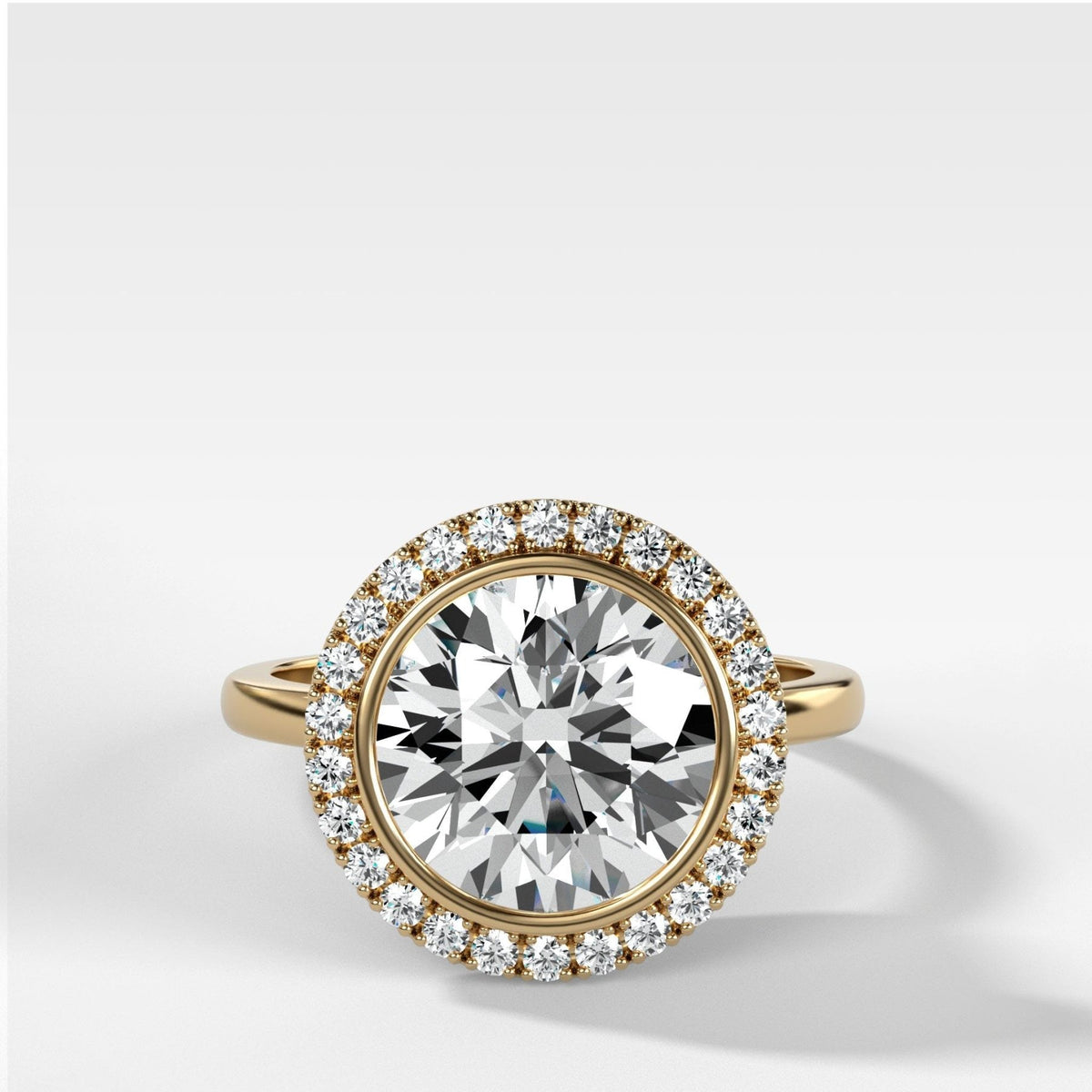 Bezel Set Halo Engagement Ring With Round Cut Diamond - GOODSTONE