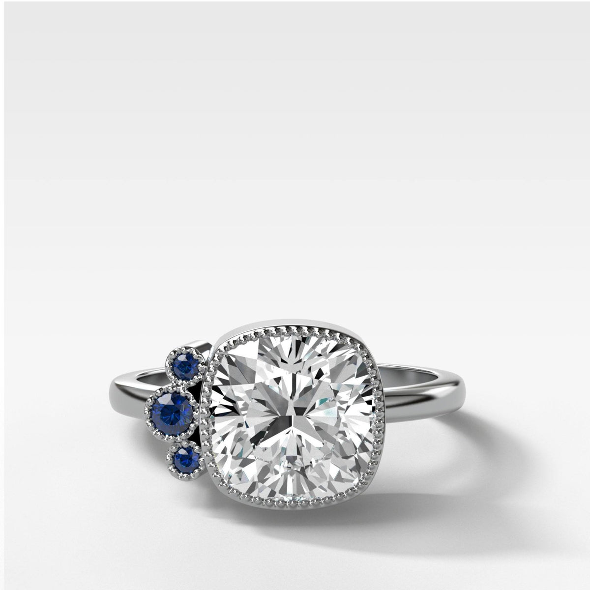 Blue Sapphire Cluster Engagement Ring With Cushion Cut - GOODSTONE