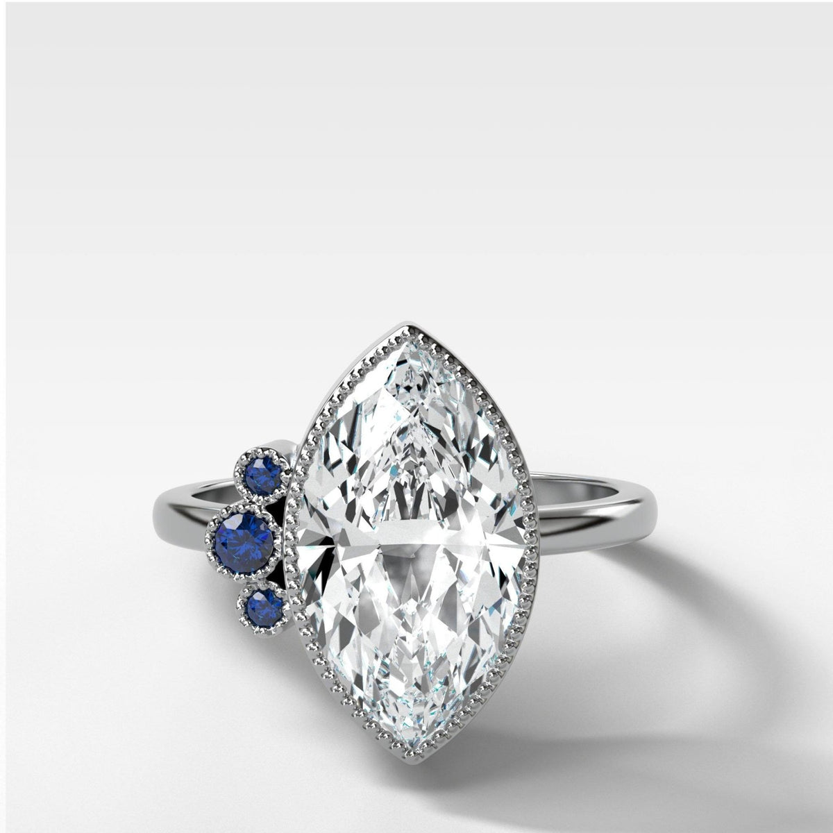 Blue Sapphire Cluster Engagement Ring With Marquise Cut - GOODSTONE