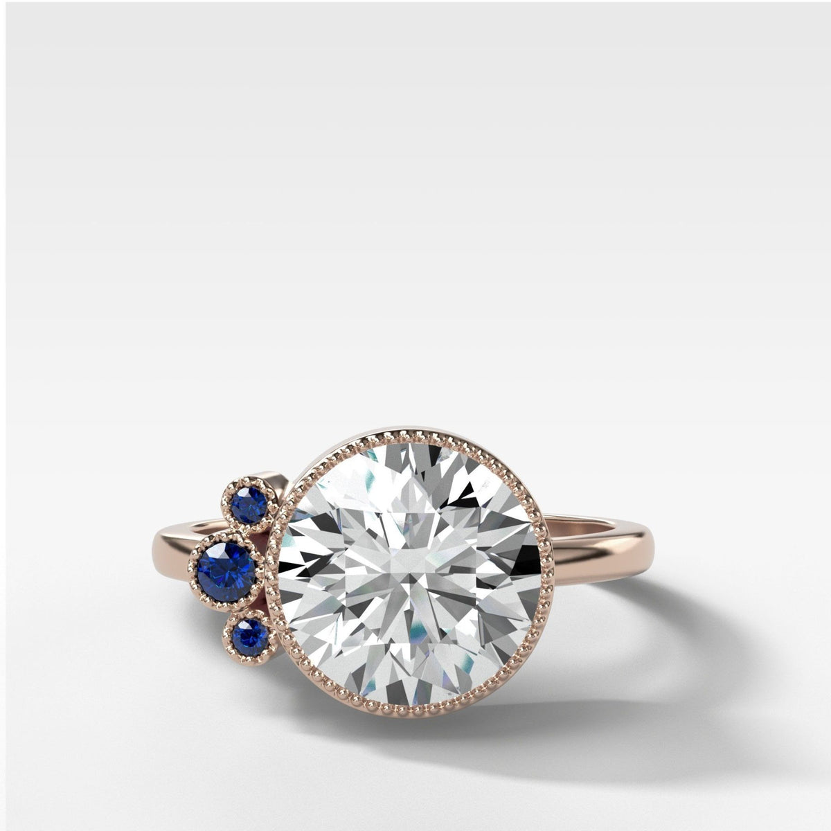 Blue Sapphire Cluster Engagement Ring With Round Cut - GOODSTONE