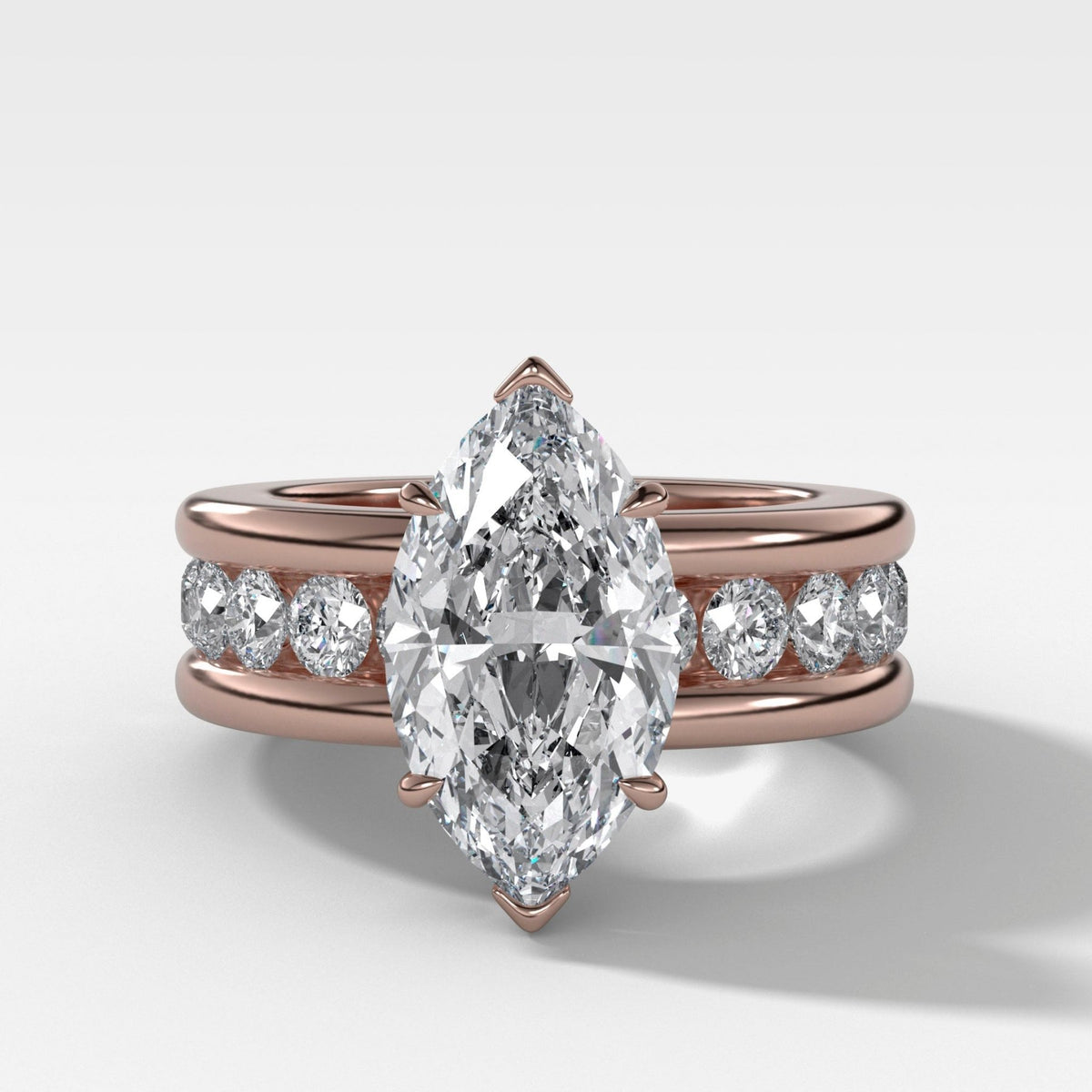 Chunky Channel Set Engagement Ring with Marquise Cut Diamond - GOODSTONE