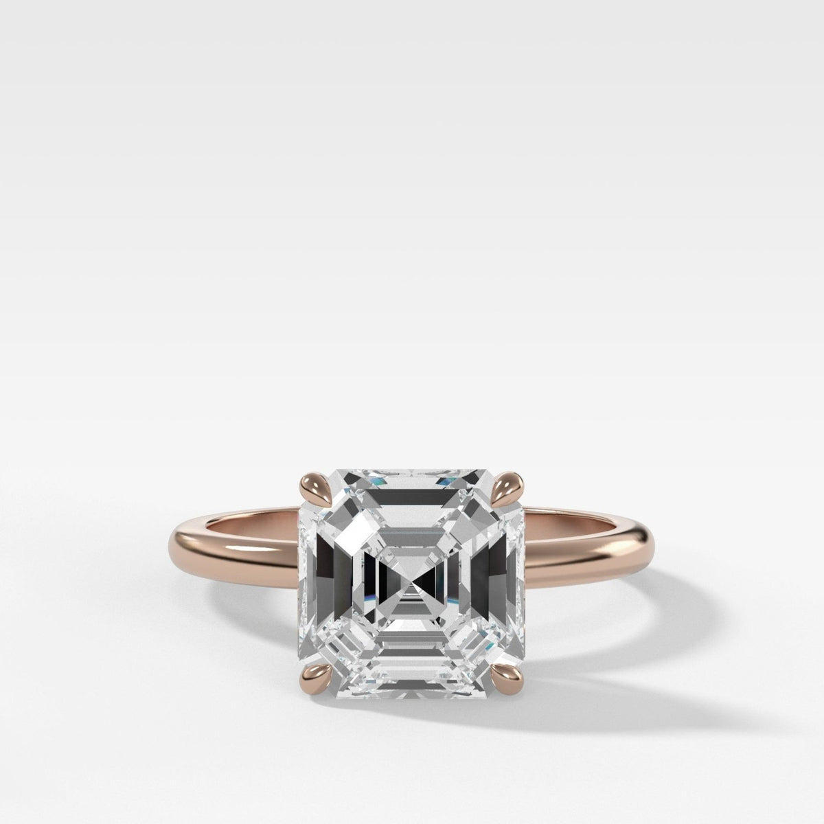 Crescent Solitaire Engagement Ring With Asscher Cut Diamond - GOODSTONE