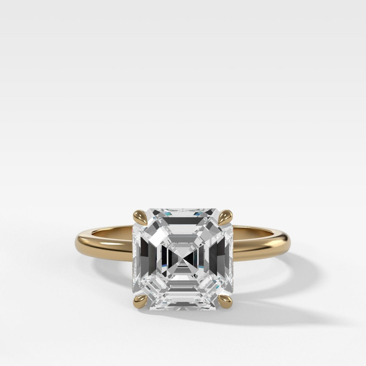 Crescent Solitaire Engagement Ring With Asscher Cut Diamond - GOODSTONE