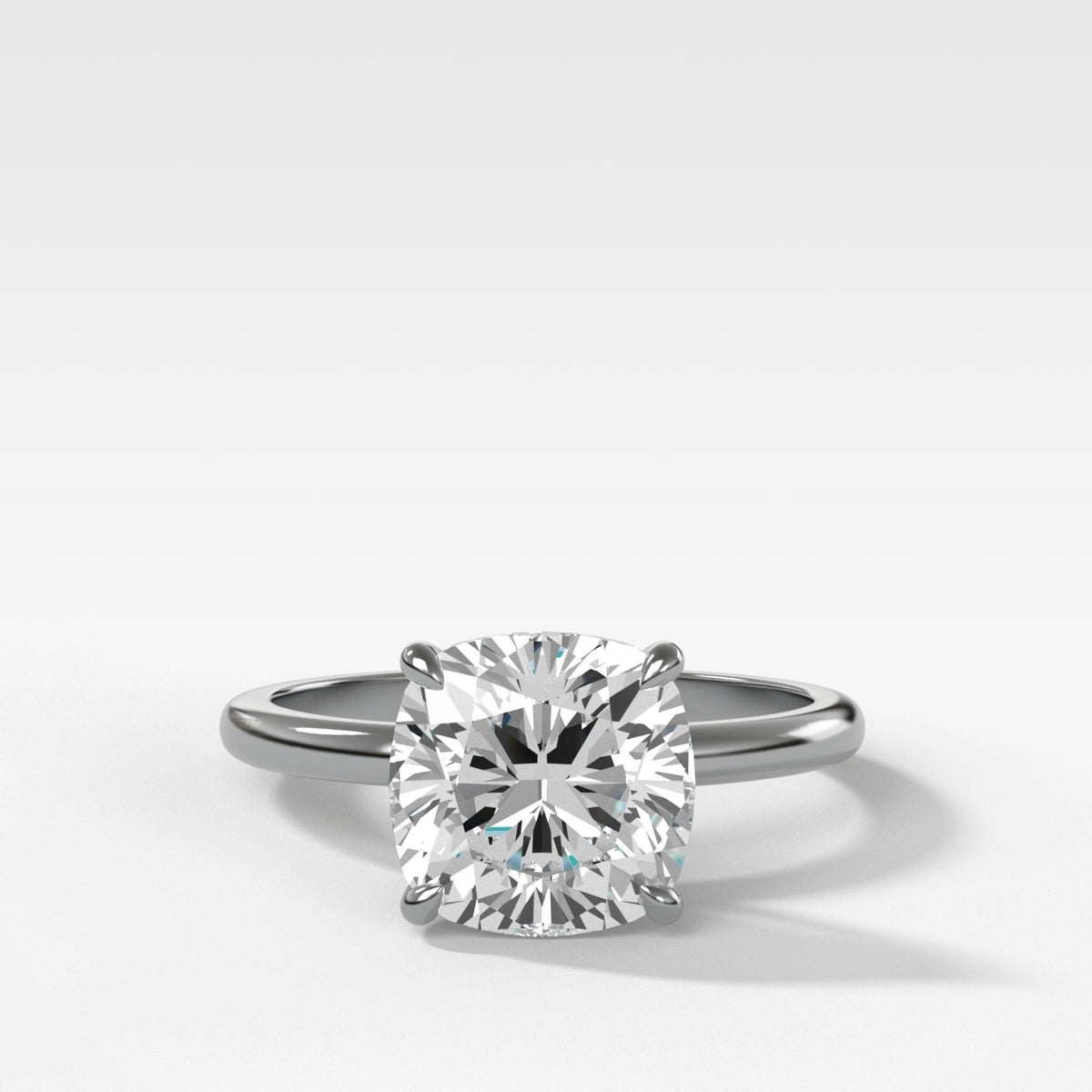 Crescent Solitaire Engagement Ring With Cushion Cut Diamond - GOODSTONE