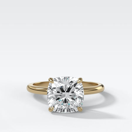 Crescent Solitaire Engagement Ring Cushion Cut Diamond