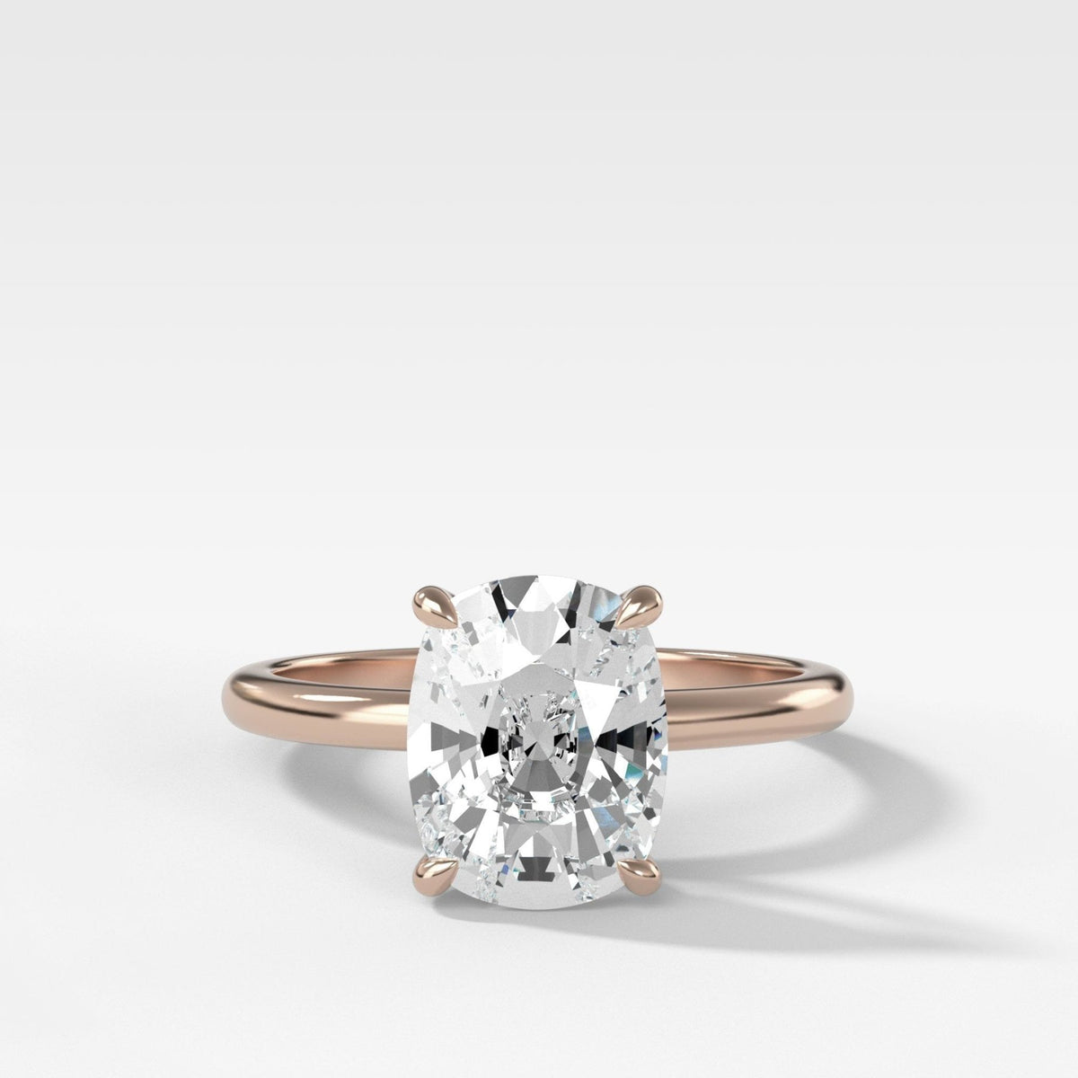 Crescent Solitaire Engagement Ring With Elongated Cushion Cut Diamond - GOODSTONE