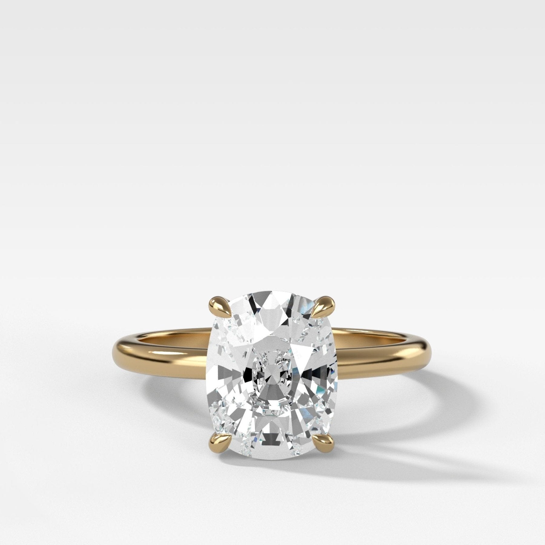 Crescent Solitaire Engagement Ring With Elongated Cushion Cut Diamond - GOODSTONE