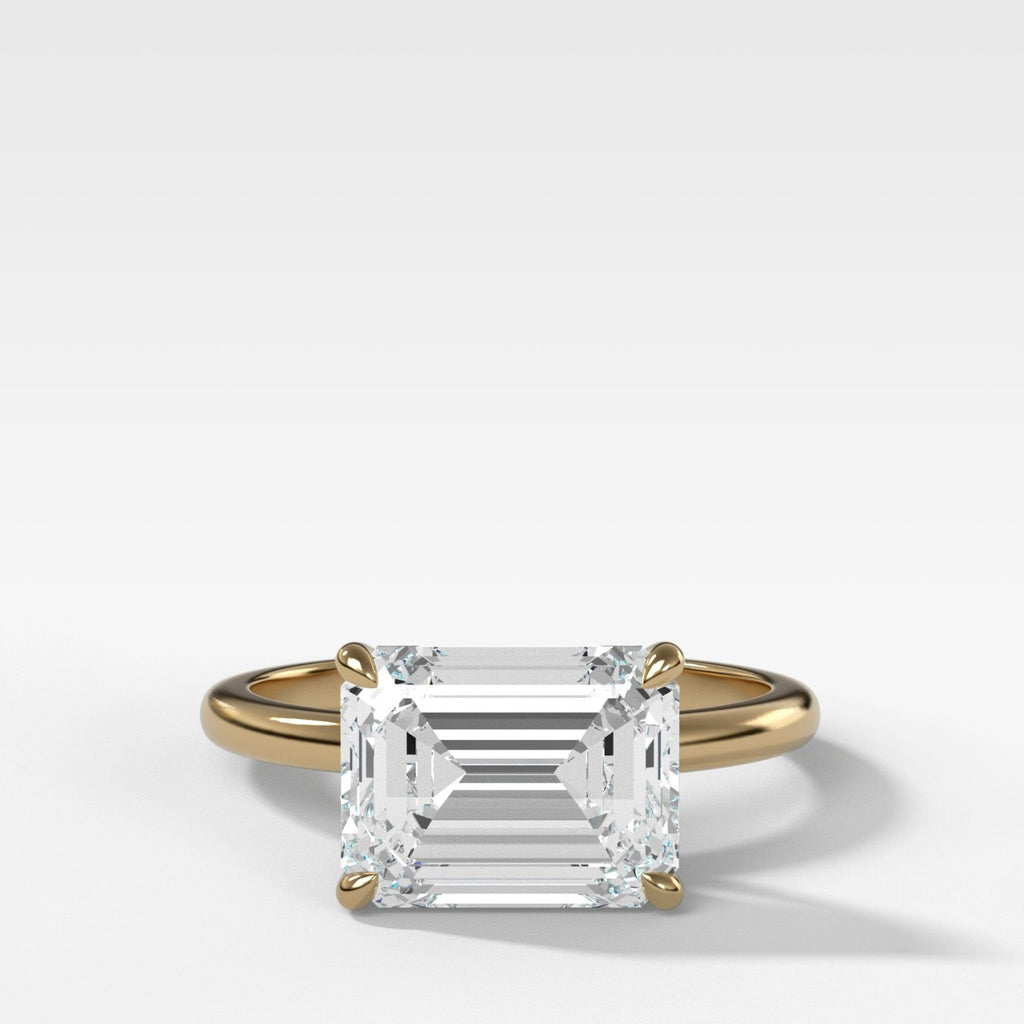 Crescent Solitaire Engagement Ring Emerald Cut Diamond