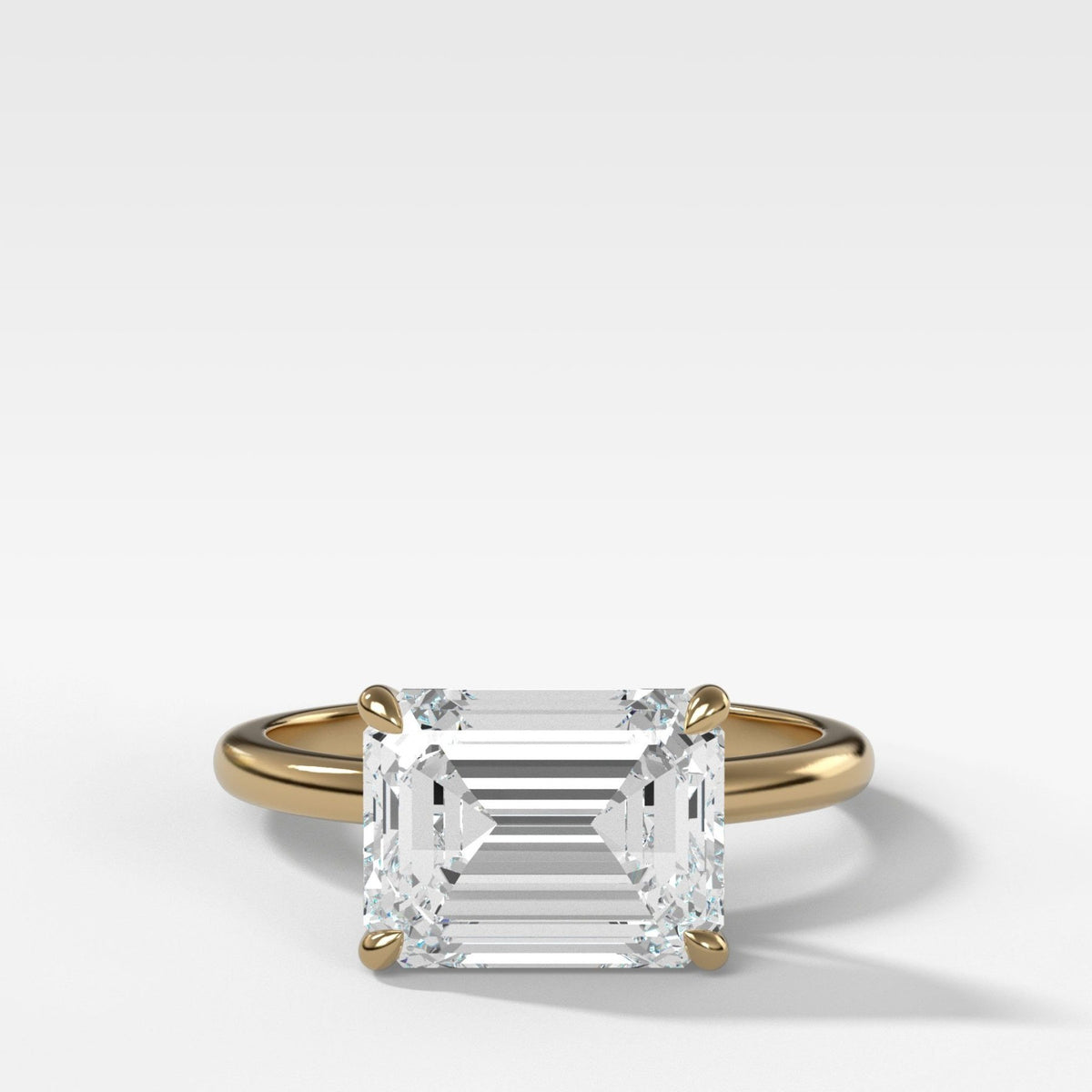 Crescent Solitaire Engagement Ring With Emerald Cut Diamond (East West) - GOODSTONE