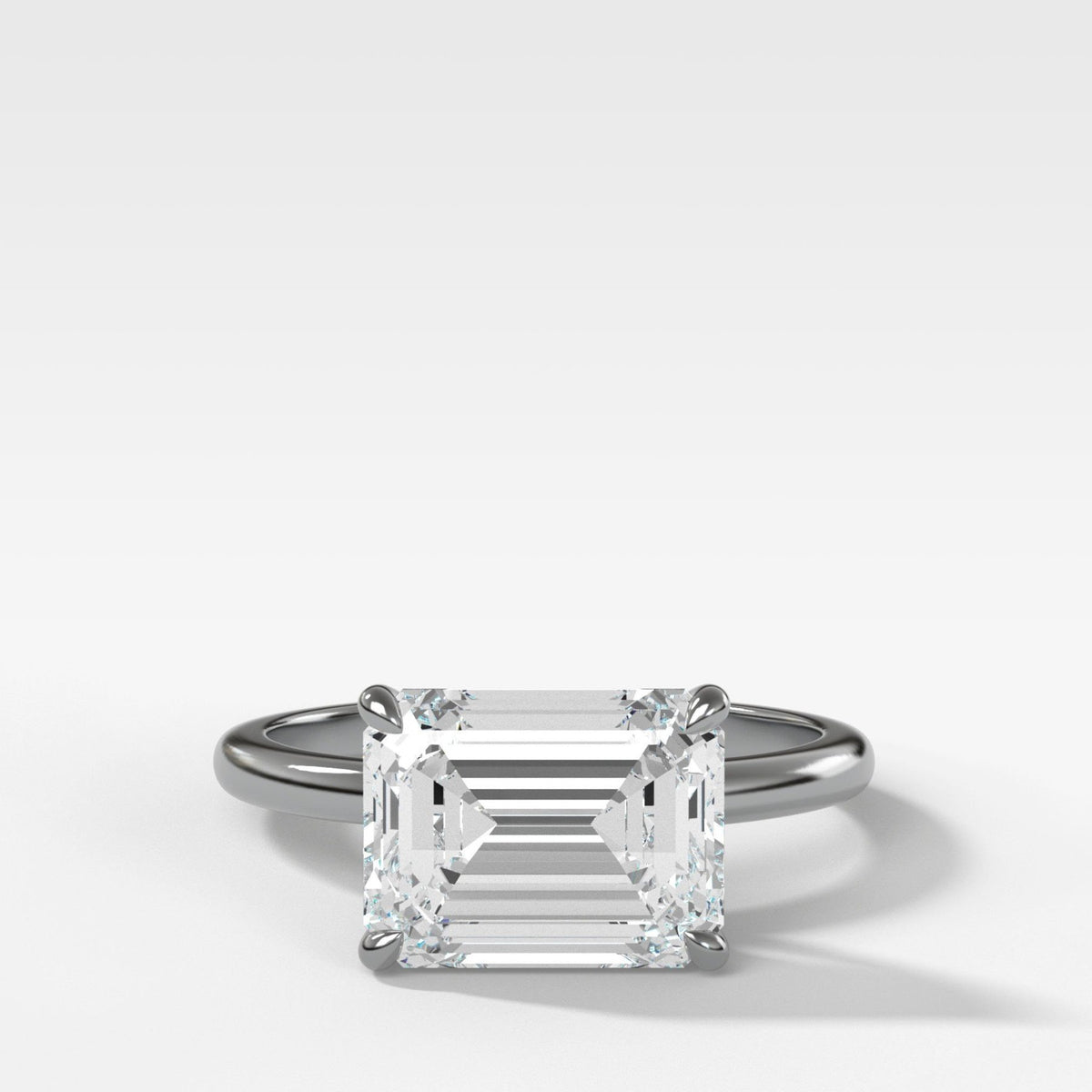 Crescent Solitaire Engagement Ring With Emerald Cut Diamond (East West) - GOODSTONE