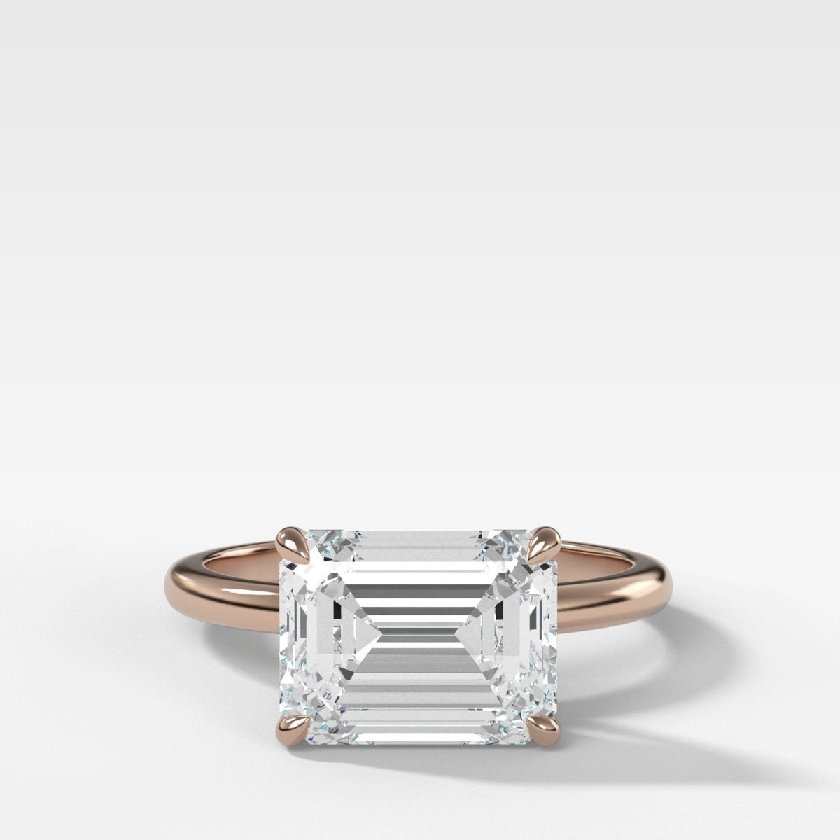 Crescent Solitaire Engagement Ring With Emerald Cut Diamond (East West) - GOODSTONE
