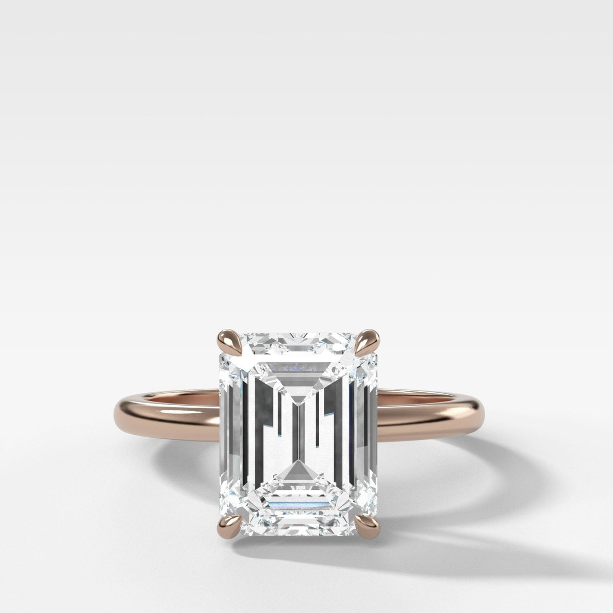 Crescent Solitaire Engagement Ring With Emerald Cut Diamond (North South) - GOODSTONE