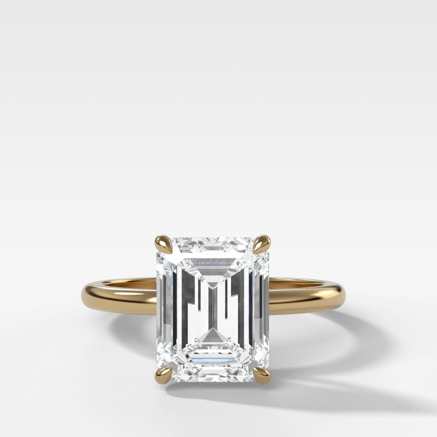 Crescent Solitaire Engagement Ring With Emerald Cut Diamond (North South) - GOODSTONE