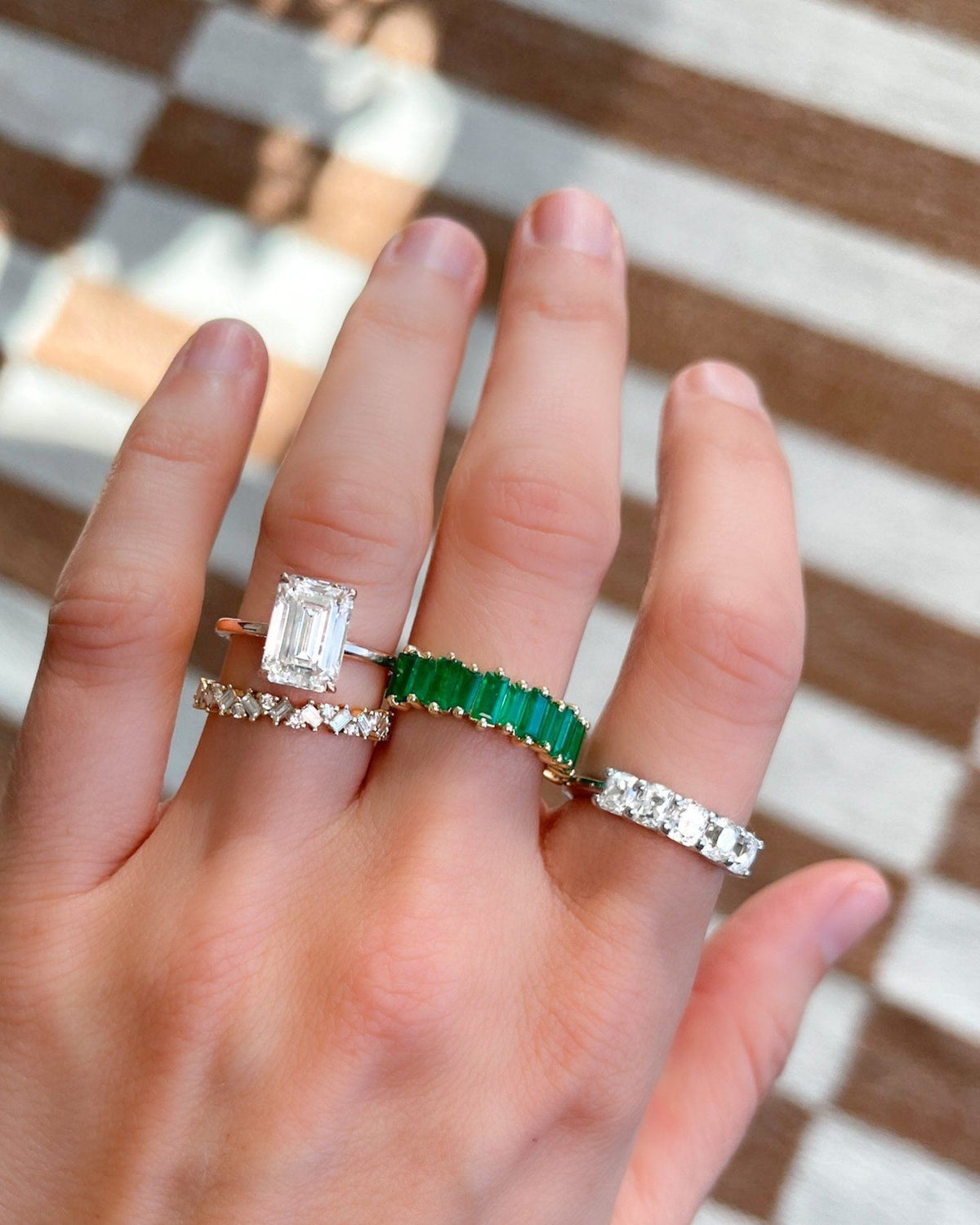 Crescent Solitaire Engagement Ring With Emerald Cut Diamond (North South) - GOODSTONE