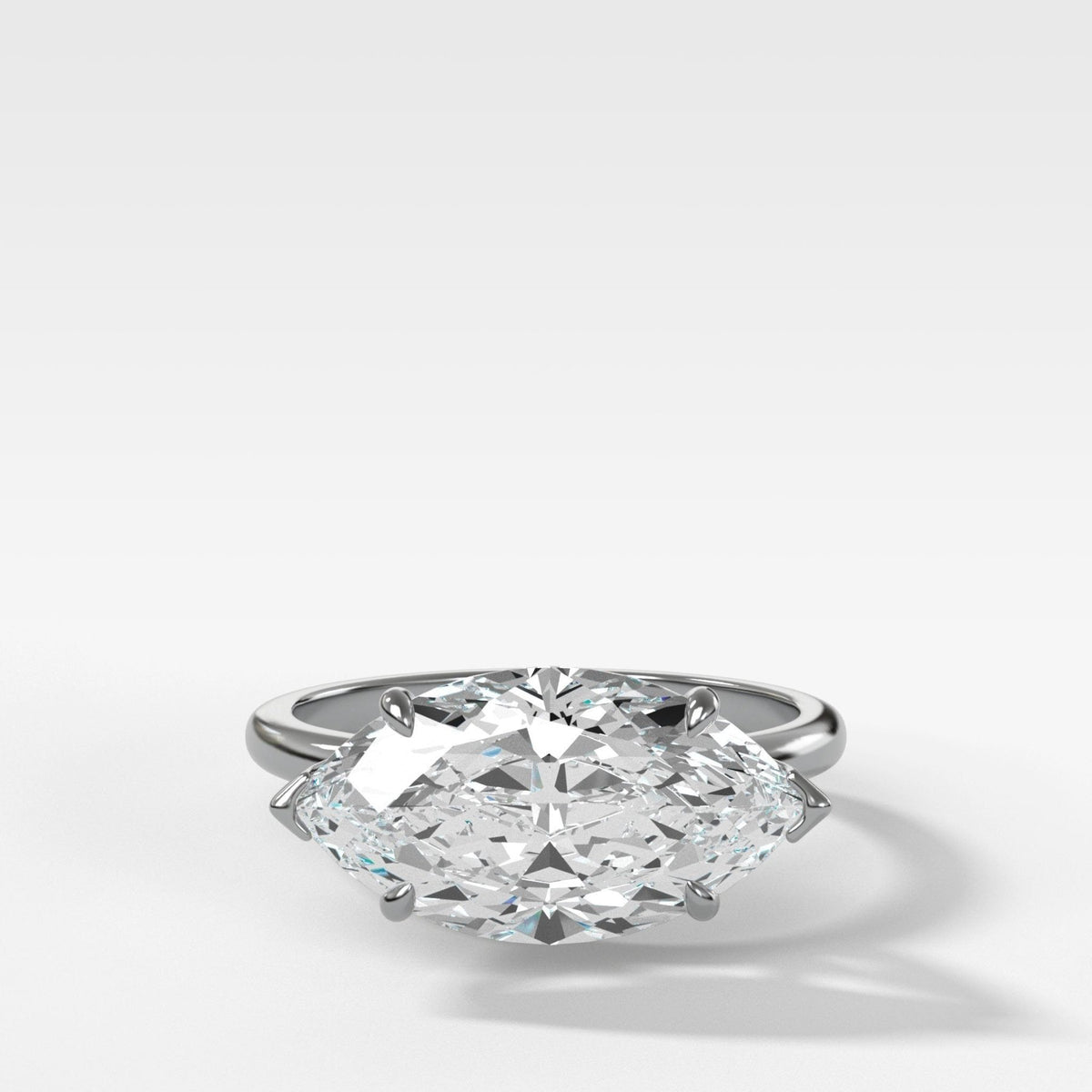 Crescent Solitaire Engagement Ring With Marquise Cut Diamond (East West) - GOODSTONE