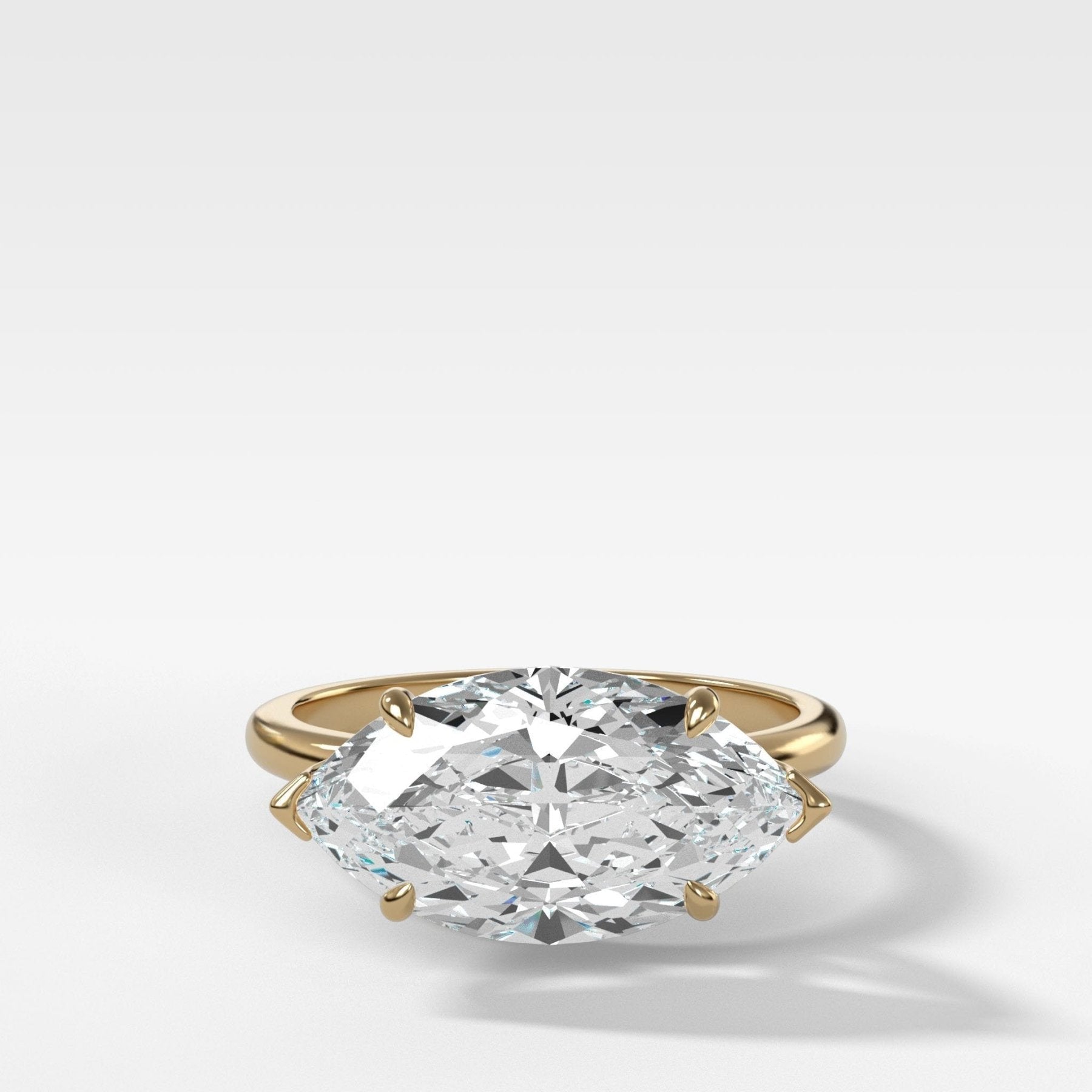 Crescent Solitaire Engagement Ring With Marquise Cut Diamond (East West) - GOODSTONE