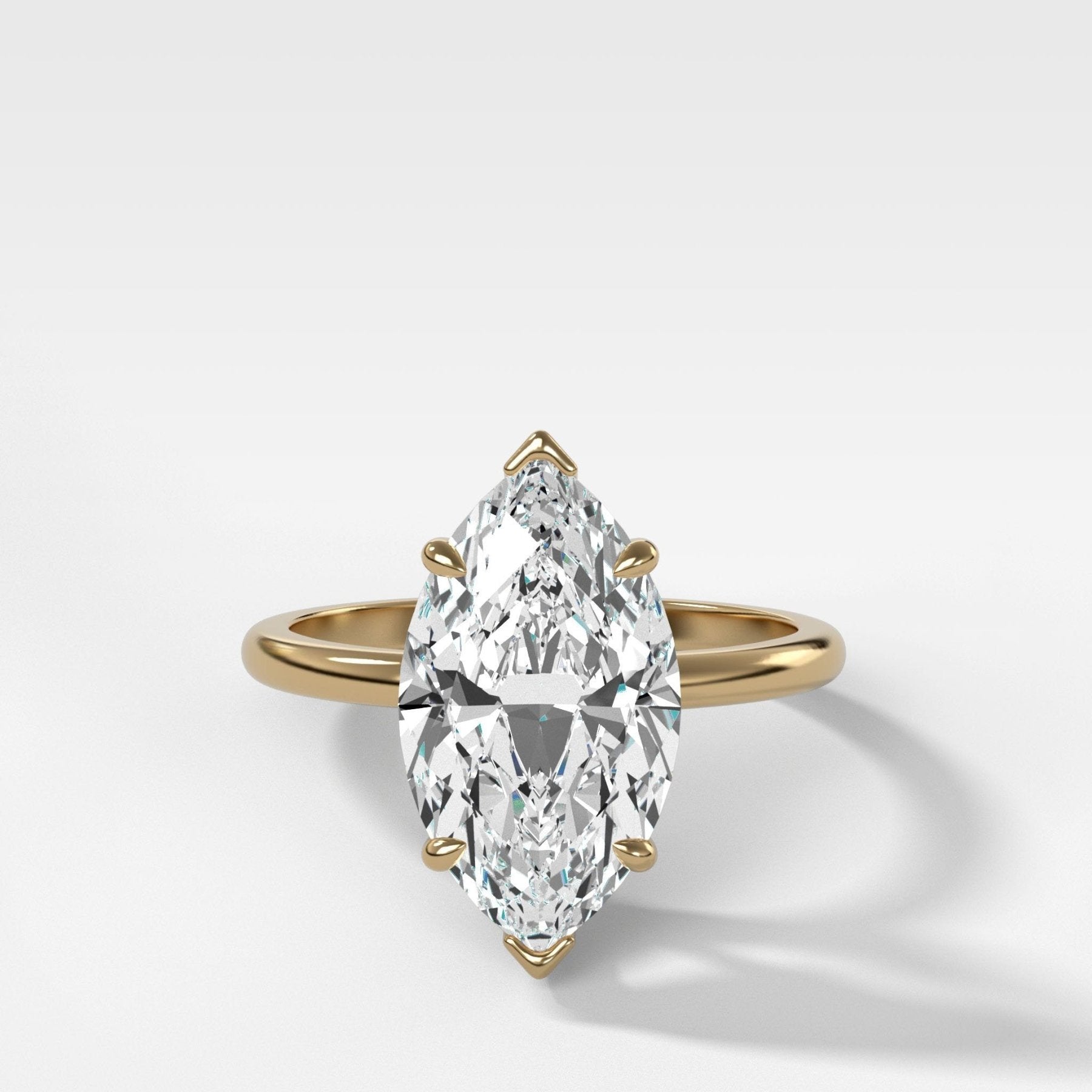 Crescent Solitaire Engagement Ring With Marquise Cut Diamond (North South) - GOODSTONE