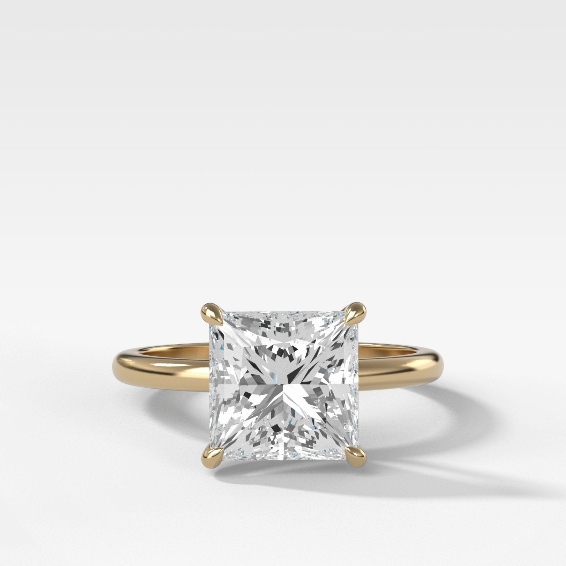 Crescent Solitaire Engagement Ring With Princess Cut Diamond - GOODSTONE