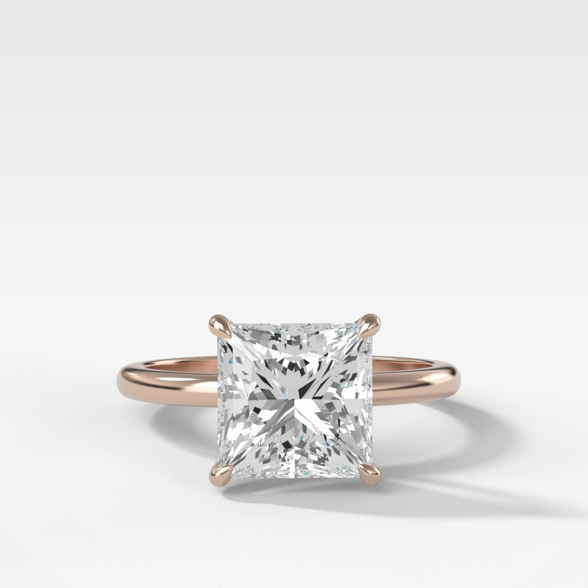 Crescent Solitaire Engagement Ring With Princess Cut Diamond - GOODSTONE