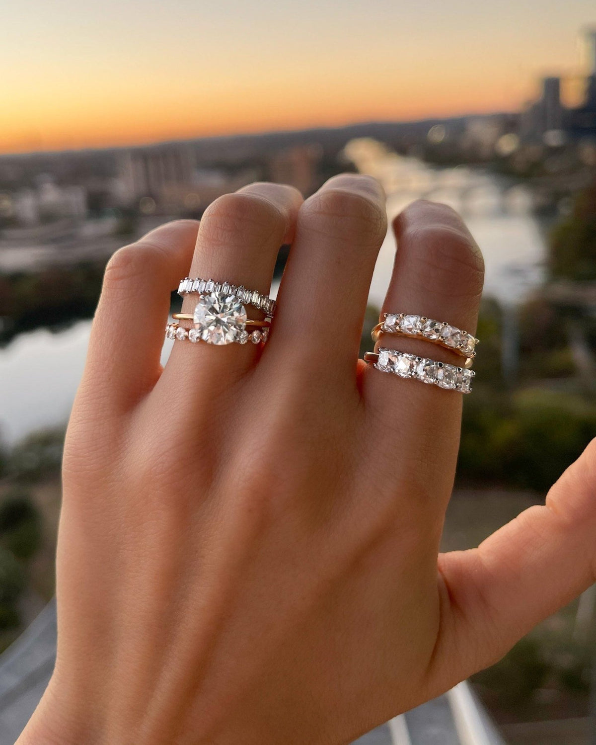 Crescent Solitaire Engagement Ring With Round Cut Diamond - GOODSTONE