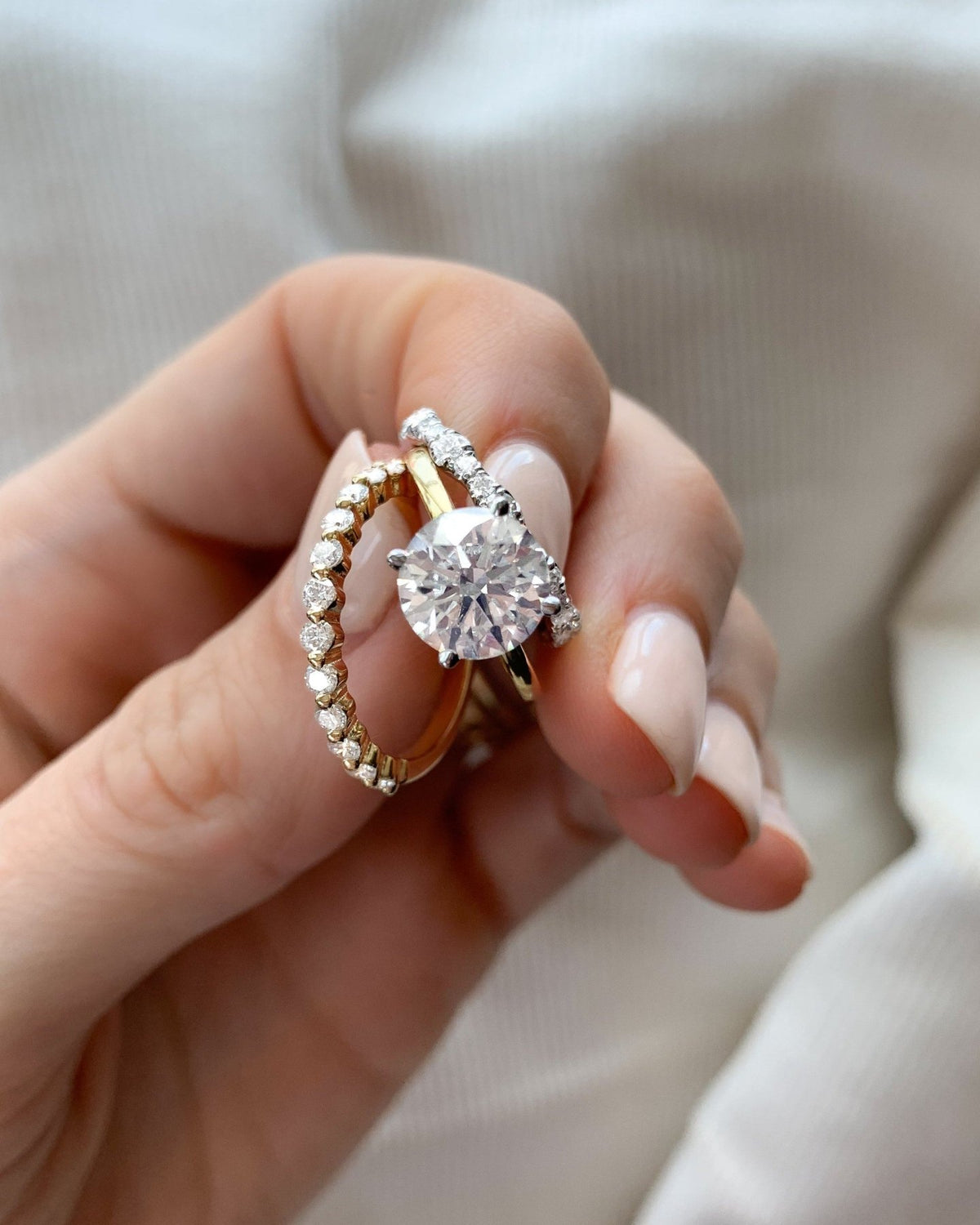 Crescent Solitaire Engagement Ring With Round Cut Diamond - GOODSTONE