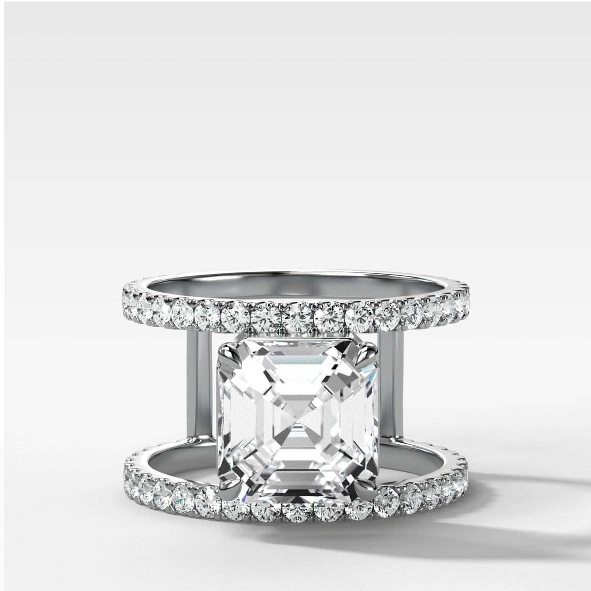 Double Row Gap Engagement Ring With Asscher Cut Diamond - GOODSTONE