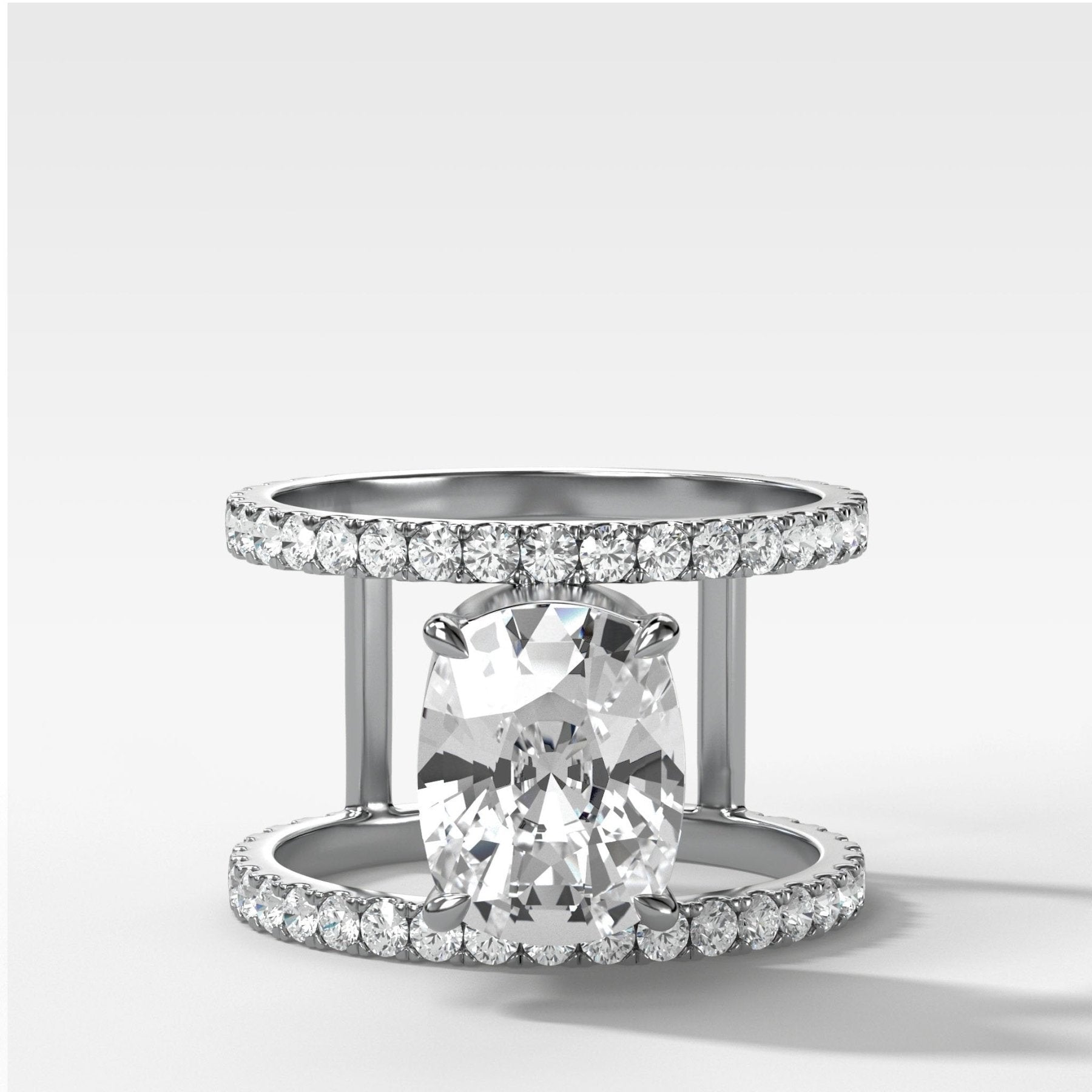 Double Row Gap Engagement Ring With Elongated Cushion Cut Diamond - GOODSTONE