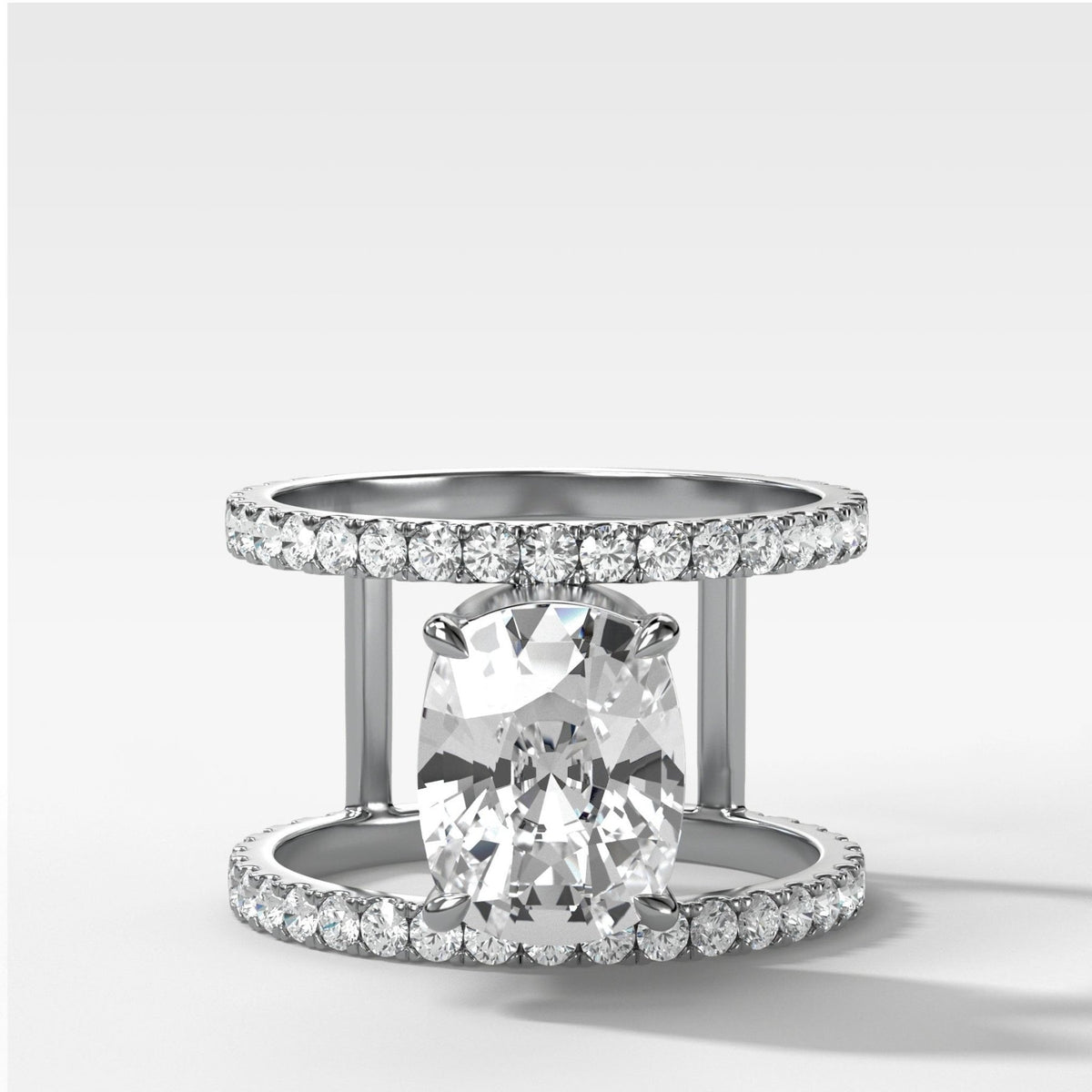 Double Row Gap Engagement Ring With Elongated Cushion Cut Diamond - GOODSTONE